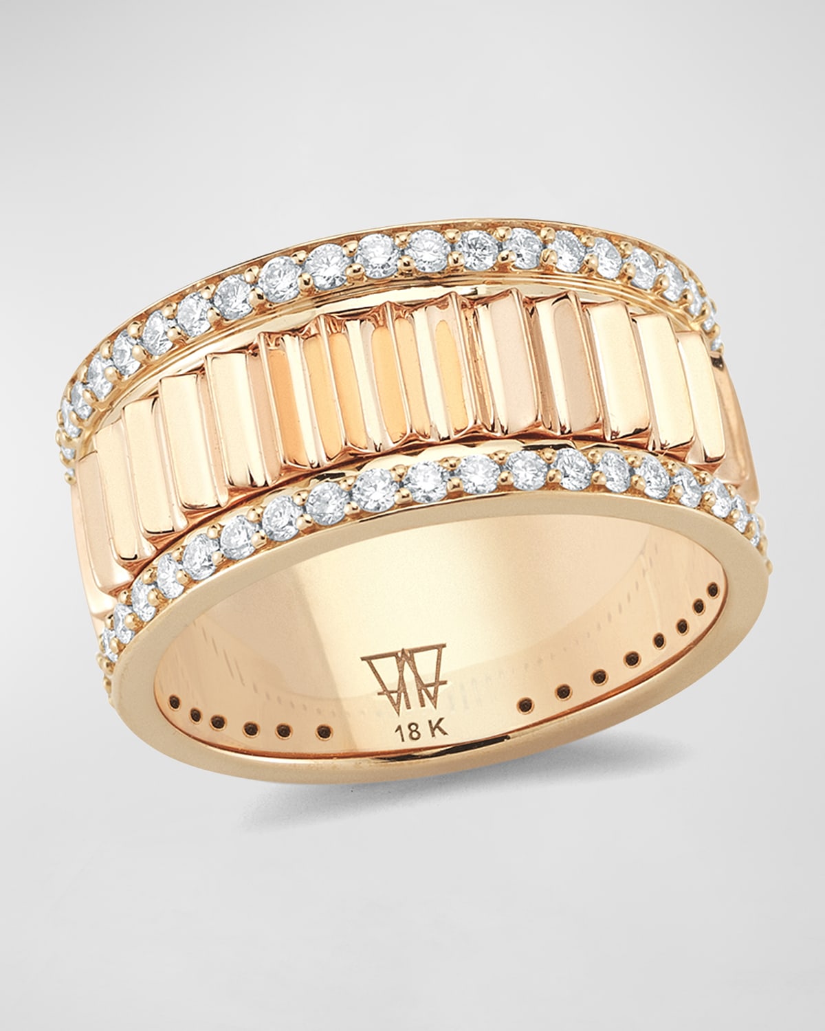 Walters Faith Rose Gold Diamond 10mm Fluted Band Ring, Size 6.5