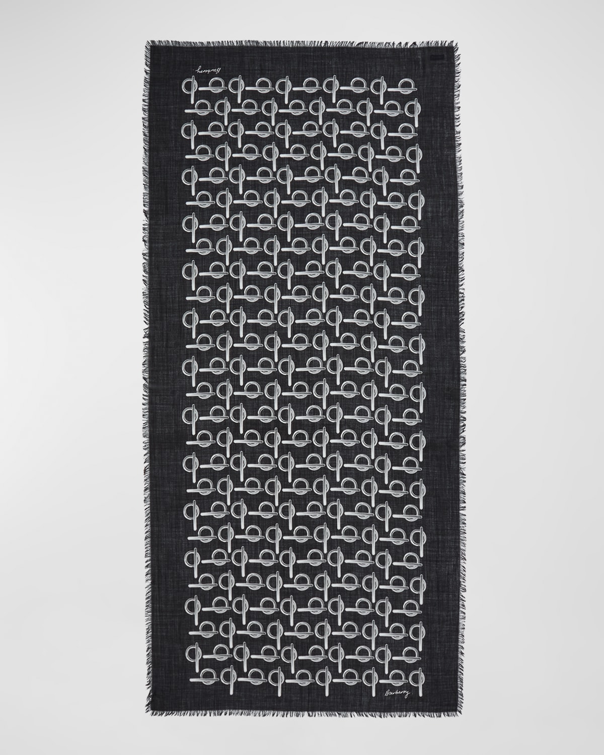 Burberry B-Buckle Fringed Wool Scarf