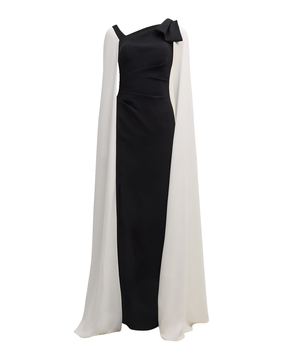 Rickie Freeman for Teri Jon Two-Tone Cape-Sleeve Crepe Column Gown