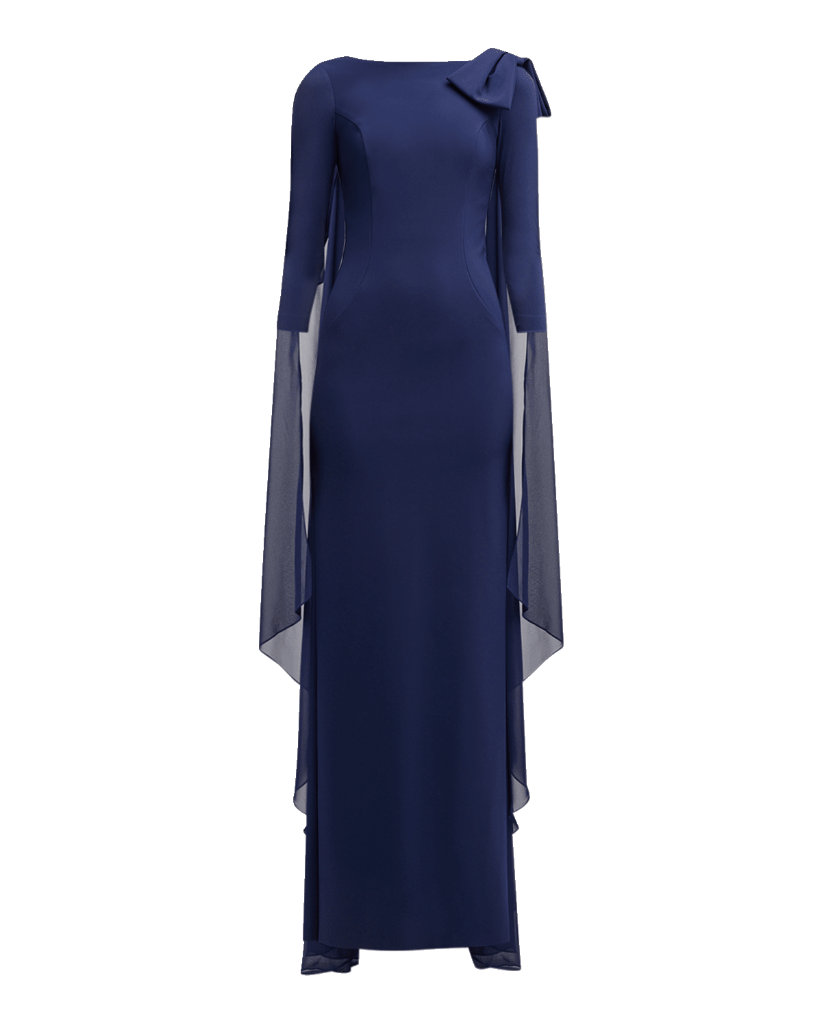 Rickie Freeman for Teri Jon Bateau-Neck Column Cape Gown