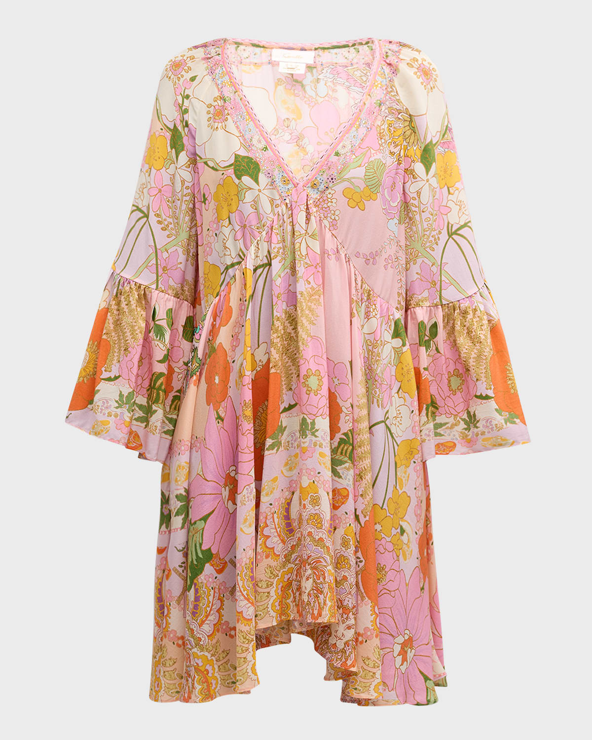 Camilla Silk A-Line Ruffle-Sleeve Mini Dress