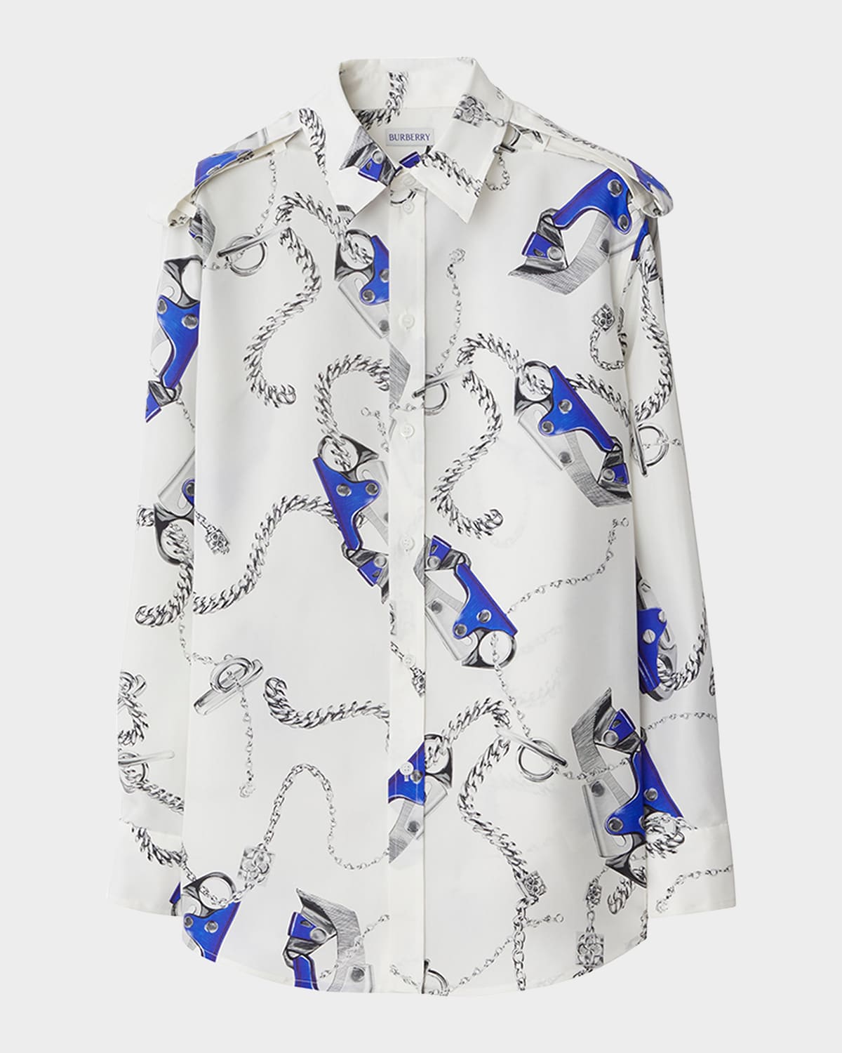 Burberry Chain Print Collared Button-Front Shirt