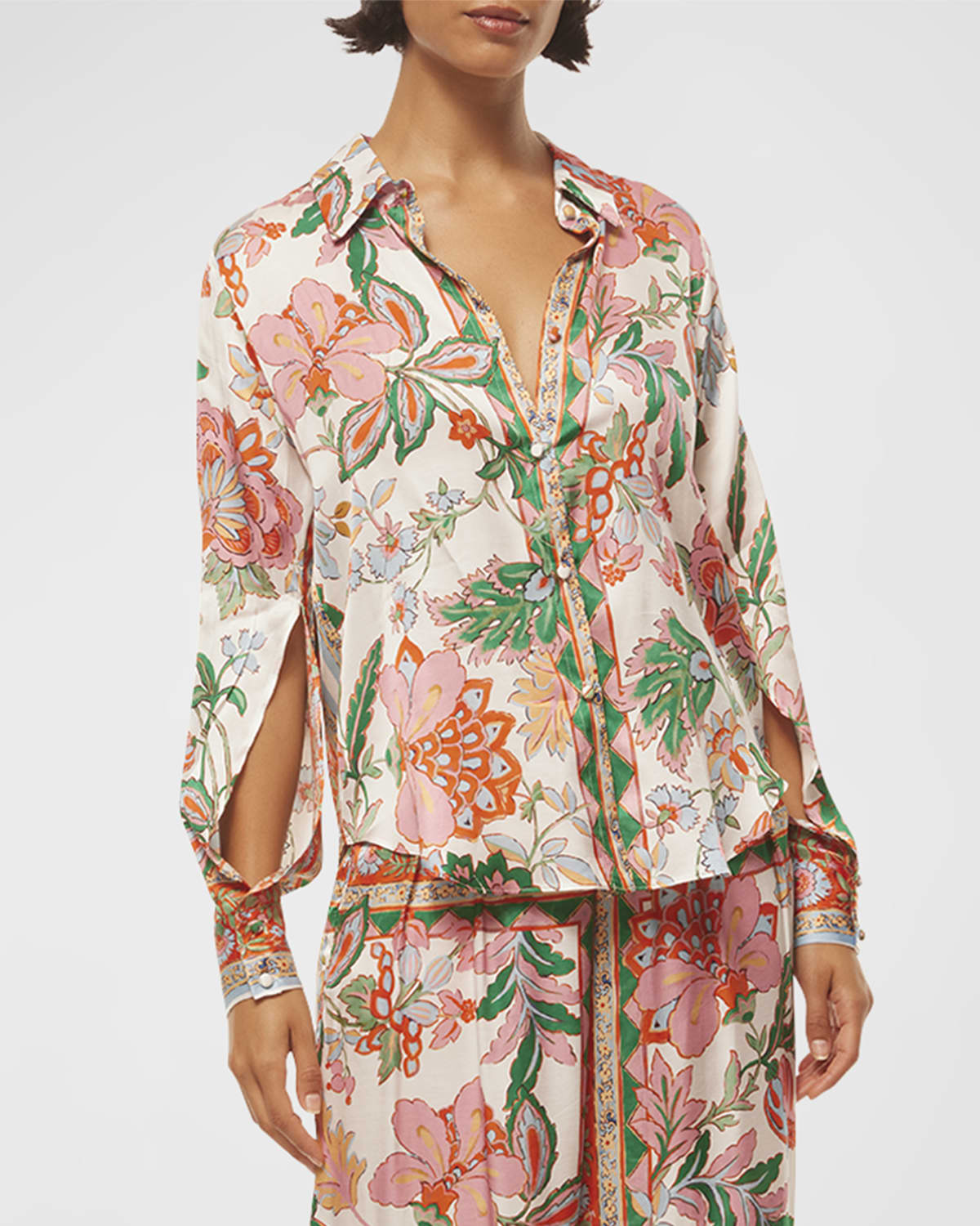 MISA Los Angeles Roya Split-Sleeve Floral Button-Front Top