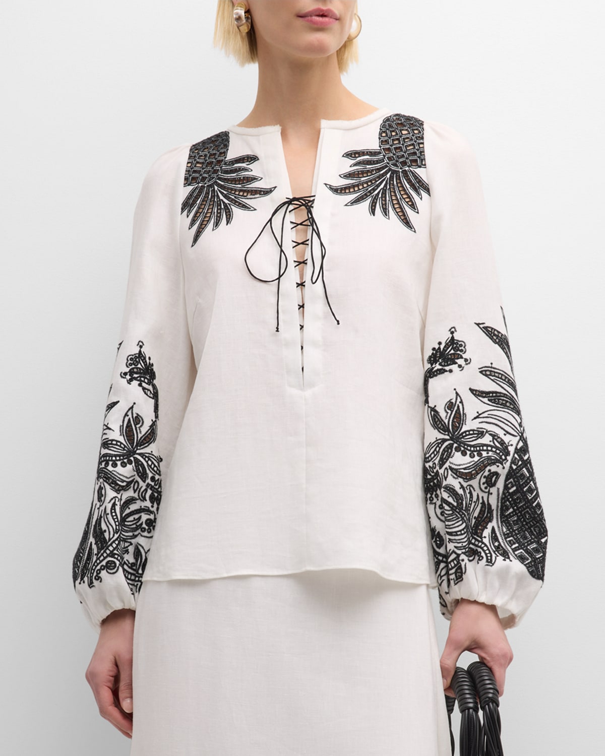 DOROTHEE SCHUMACHER Exquisite Luxury Embroidered Linen Blouse