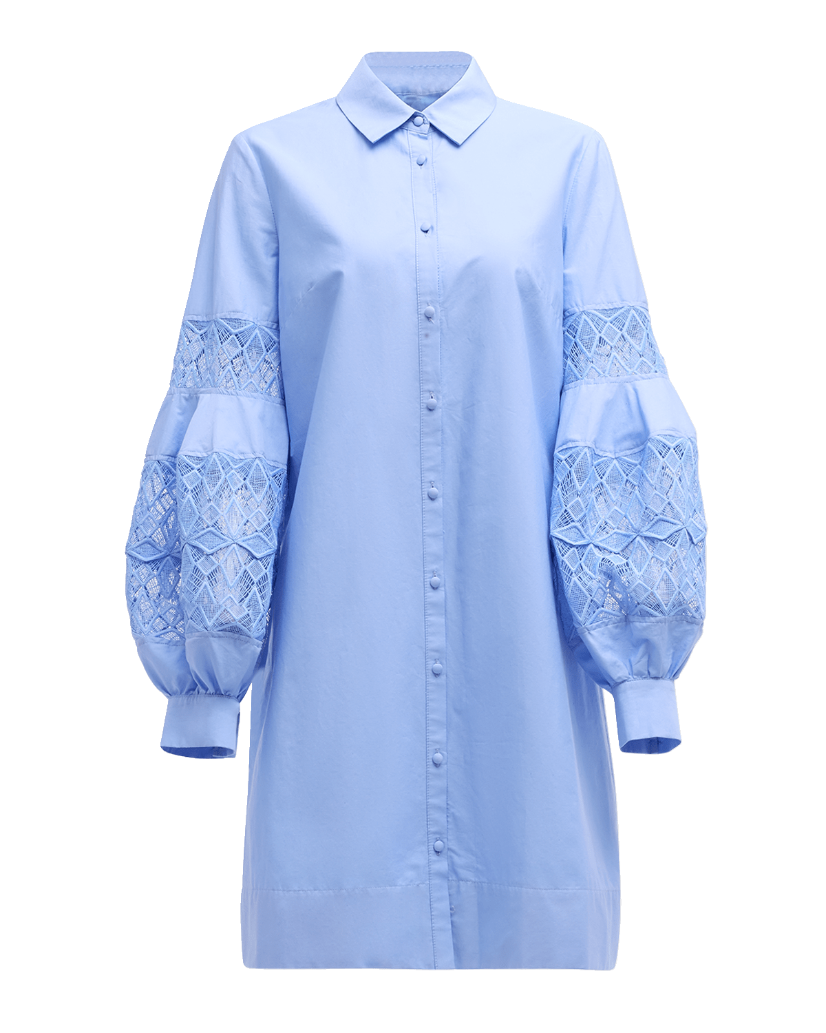 Lela Rose Lace-Inset Blouson-Sleeve Shirt Dress