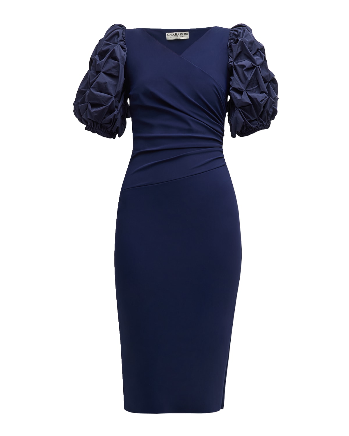 Chiara Boni La Petite Robe Ruched Smocked-Sleeve Bodycon Midi Dress