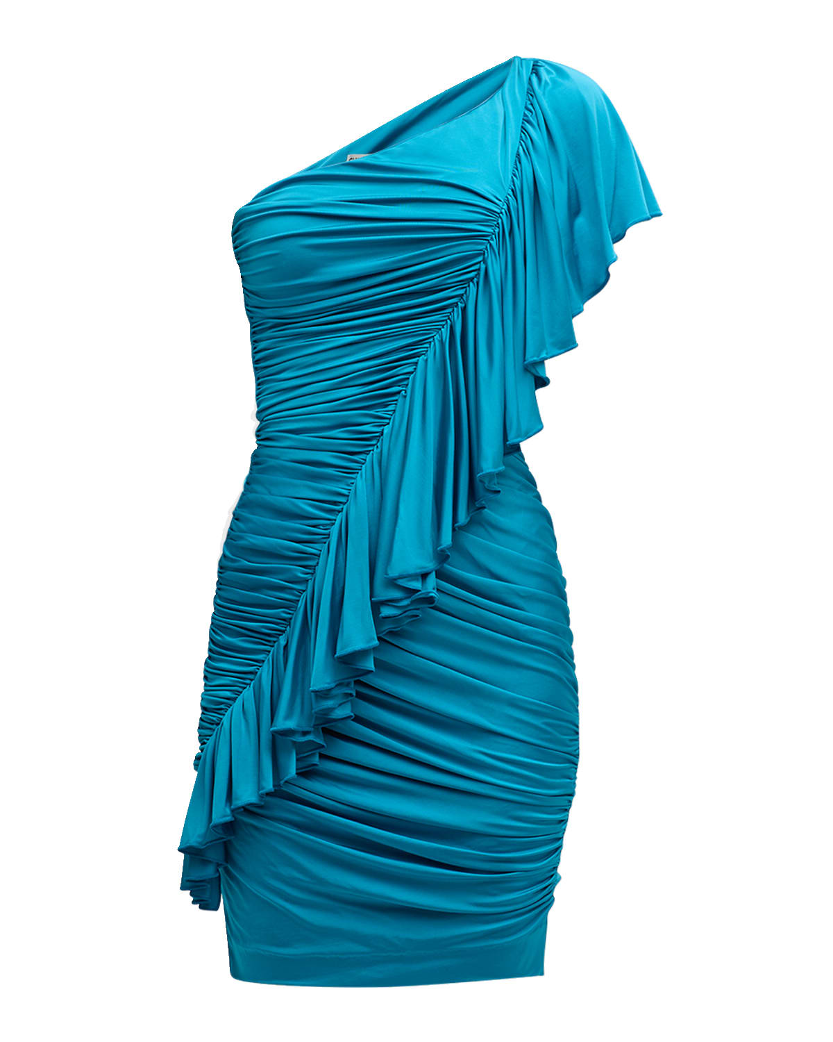 Chiara Boni La Petite Robe Ruched One-Shoulder Ruffle Mini Dress