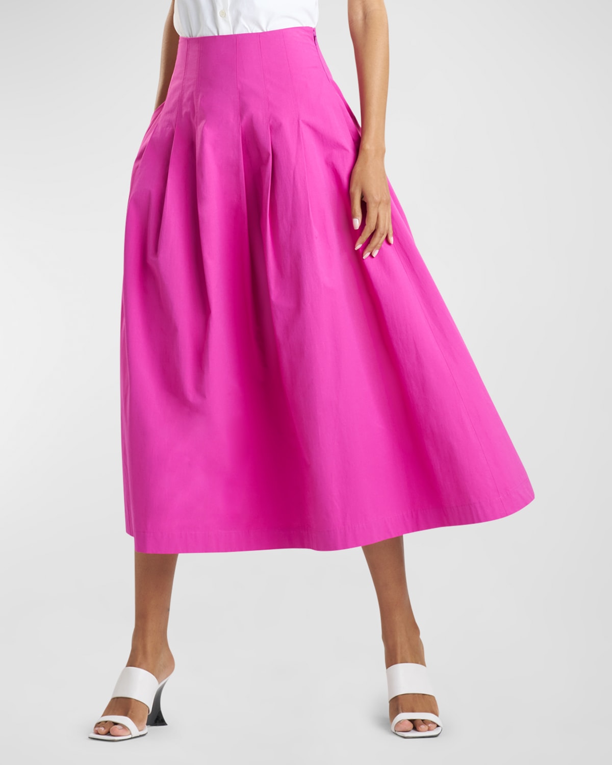 Natori Pleated A-Line Taffeta Midi Skirt