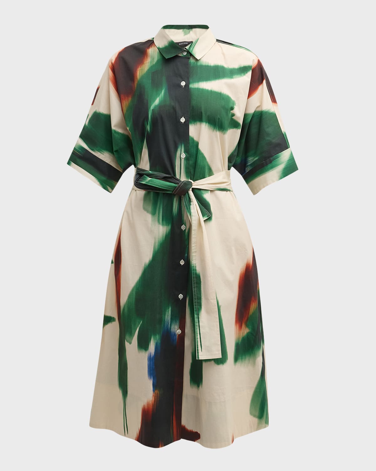 Natori Amalfi Abstract-Print Poplin Midi Shirtdress