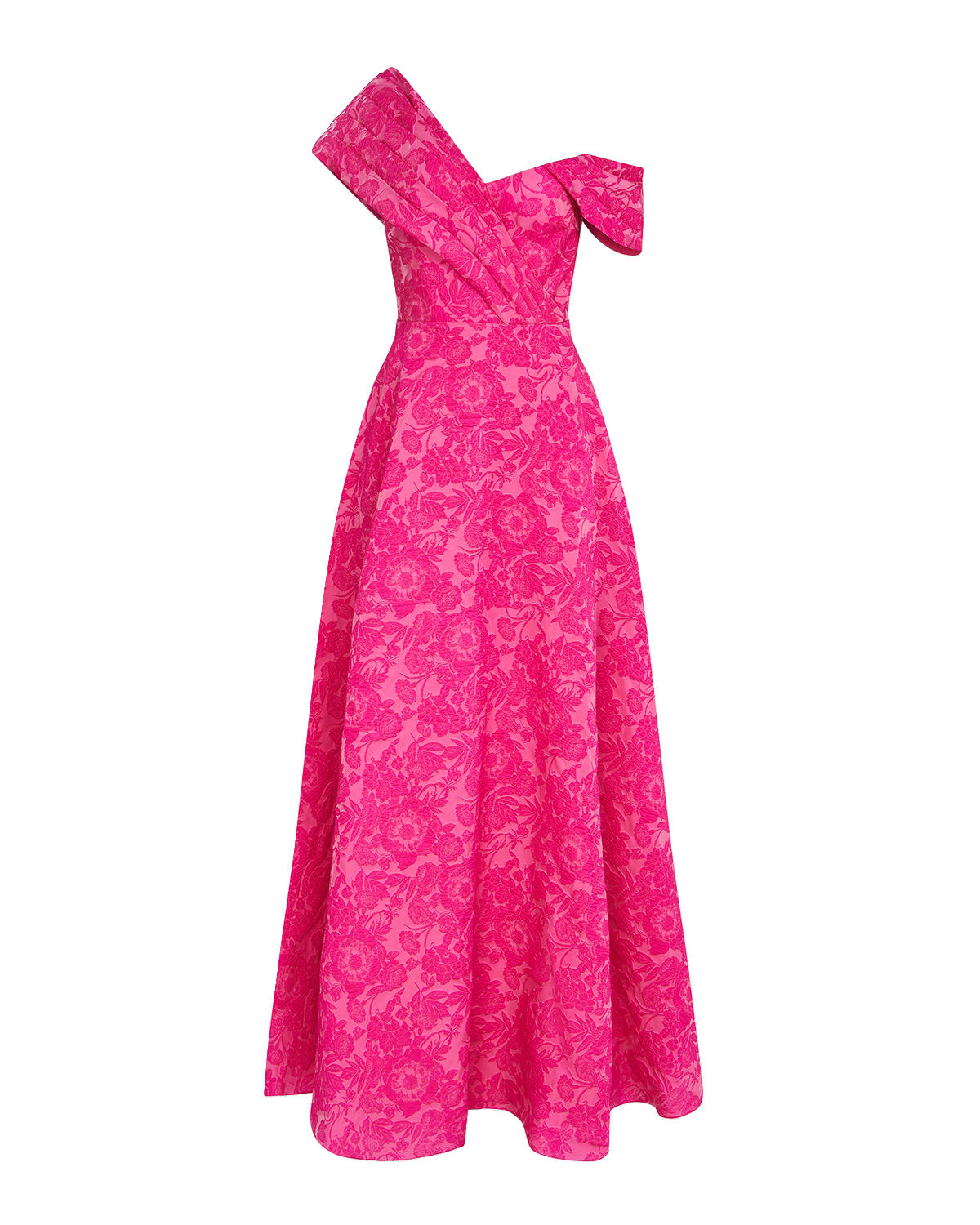 Theia Marlene One-Shoulder Floral Jacquard Gown