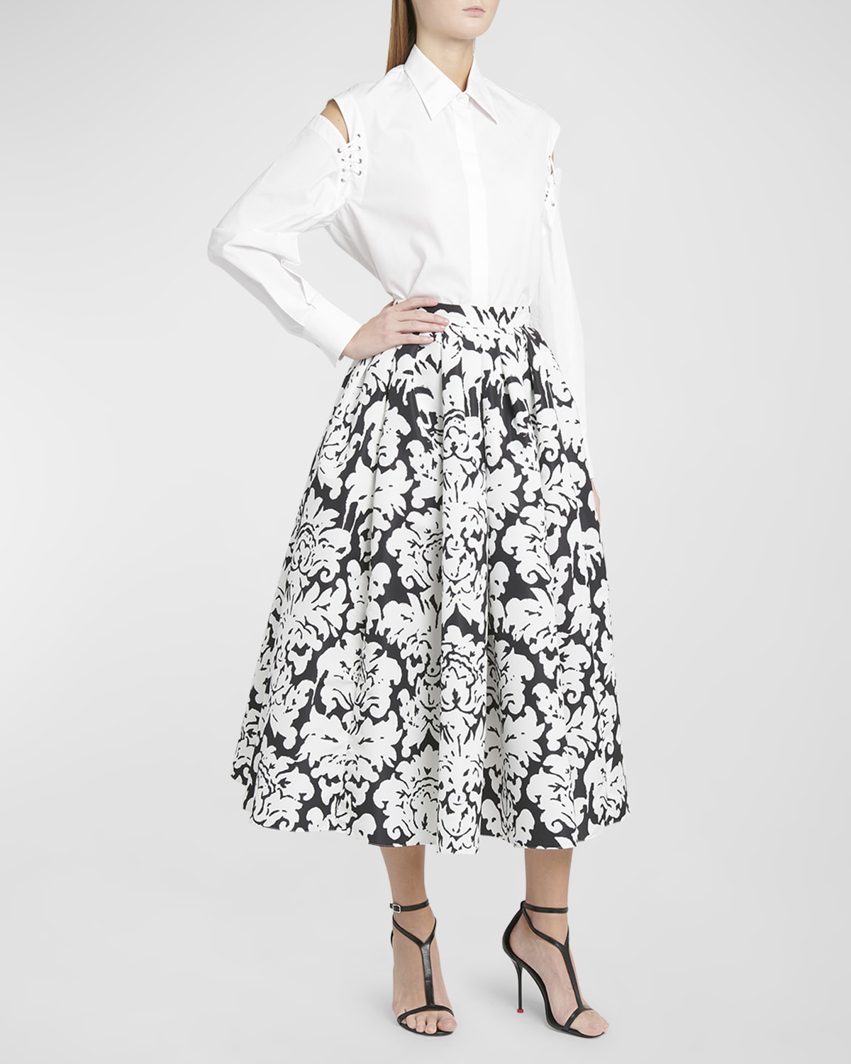 Alexander McQueen Button-Front Blouse with Lace-Up Sleeve Details