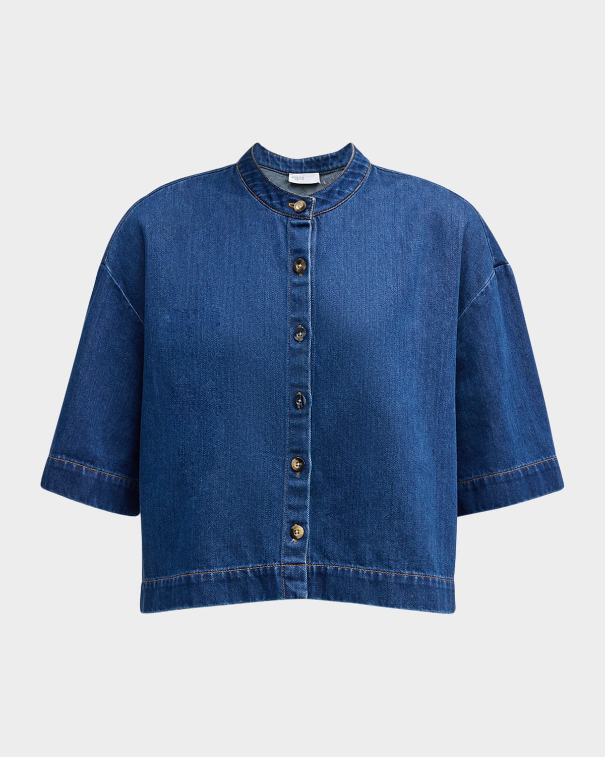 Rosetta Getty Short-Sleeve Crop Oversized Denim Shirt