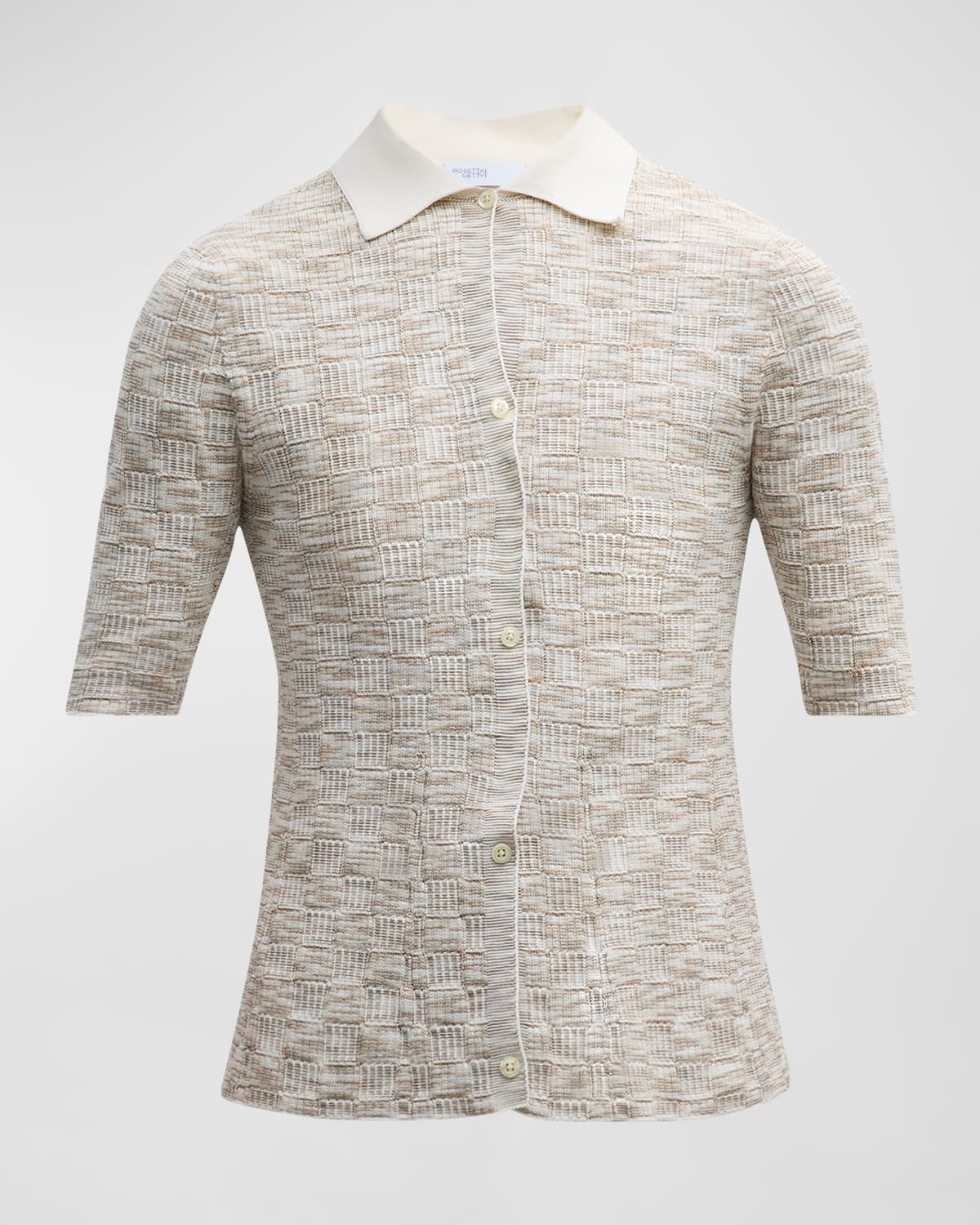 Rosetta Getty Space Dye Checker Knit Short-Sleeve Polo Top