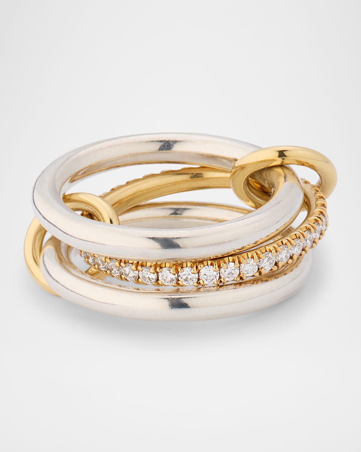 Spinelli Kilcollin Libra SG Petite 3-Link Ring in Sterling Silver, 18K Yellow Gold and Diamonds, Size 4.5