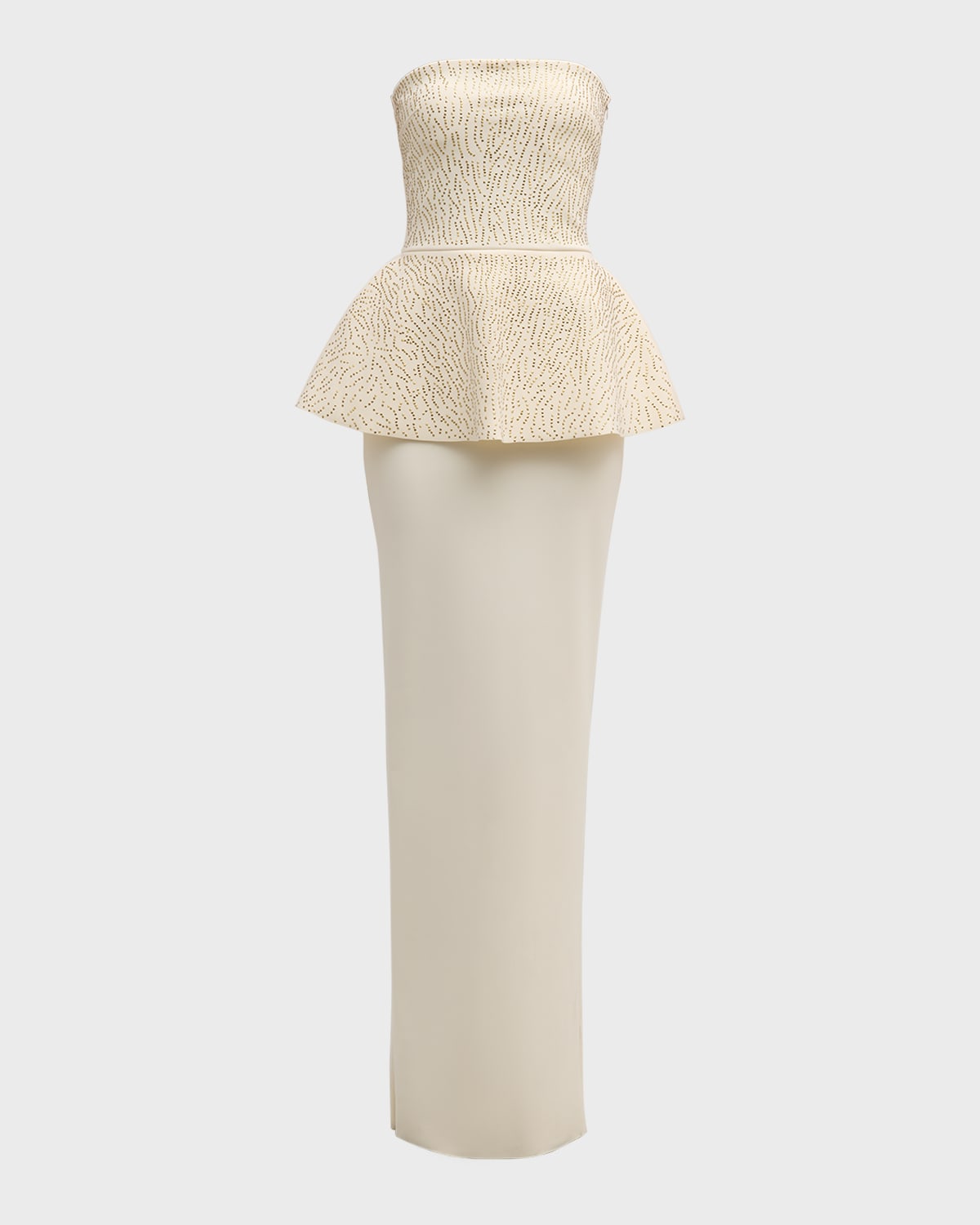 Chiara Boni La Petite Robe Studded Strapless Peplum Column Gown