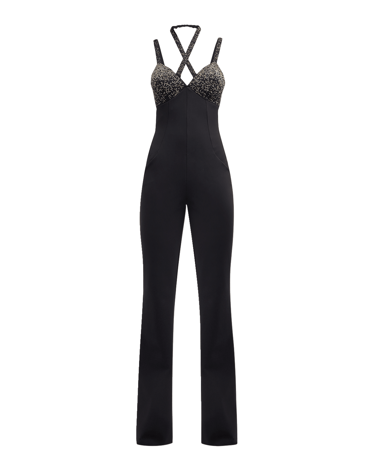 Chiara Boni La Petite Robe Beaded Strappy Flare-Leg Jumpsuit