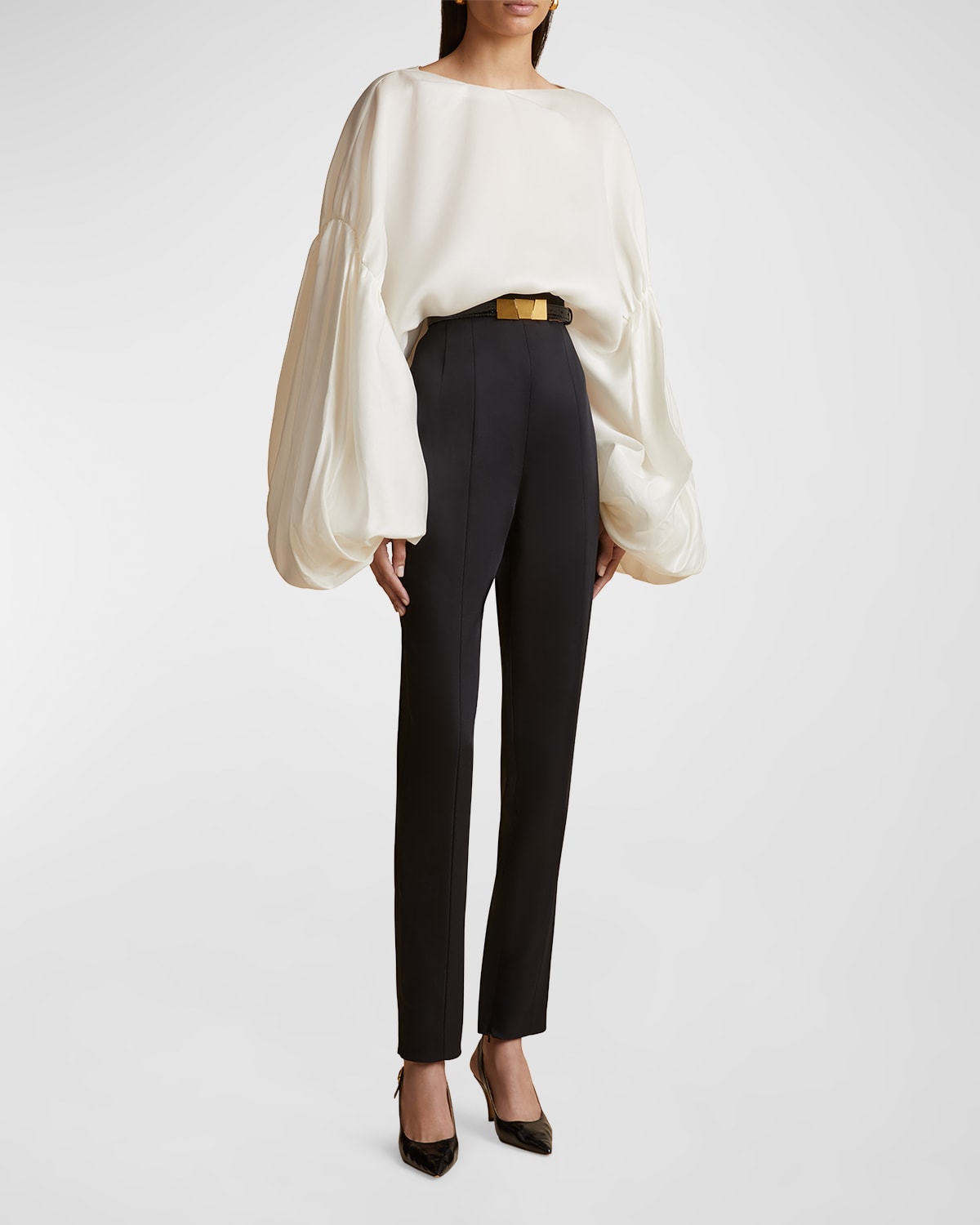 Khaite Quico Balloon-Sleeve Oversized Silk Blouse