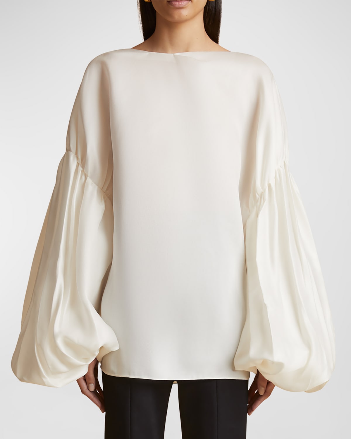 Khaite Quico Balloon-Sleeve Oversized Silk Blouse