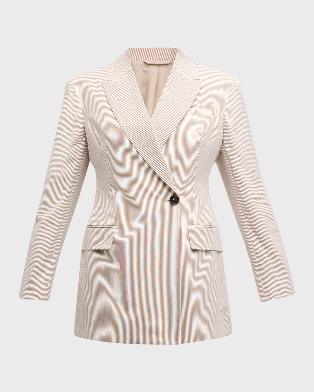 Brunello Cucinelli Pinstripe Cotton Asymmetric Single-Breasted Jacket