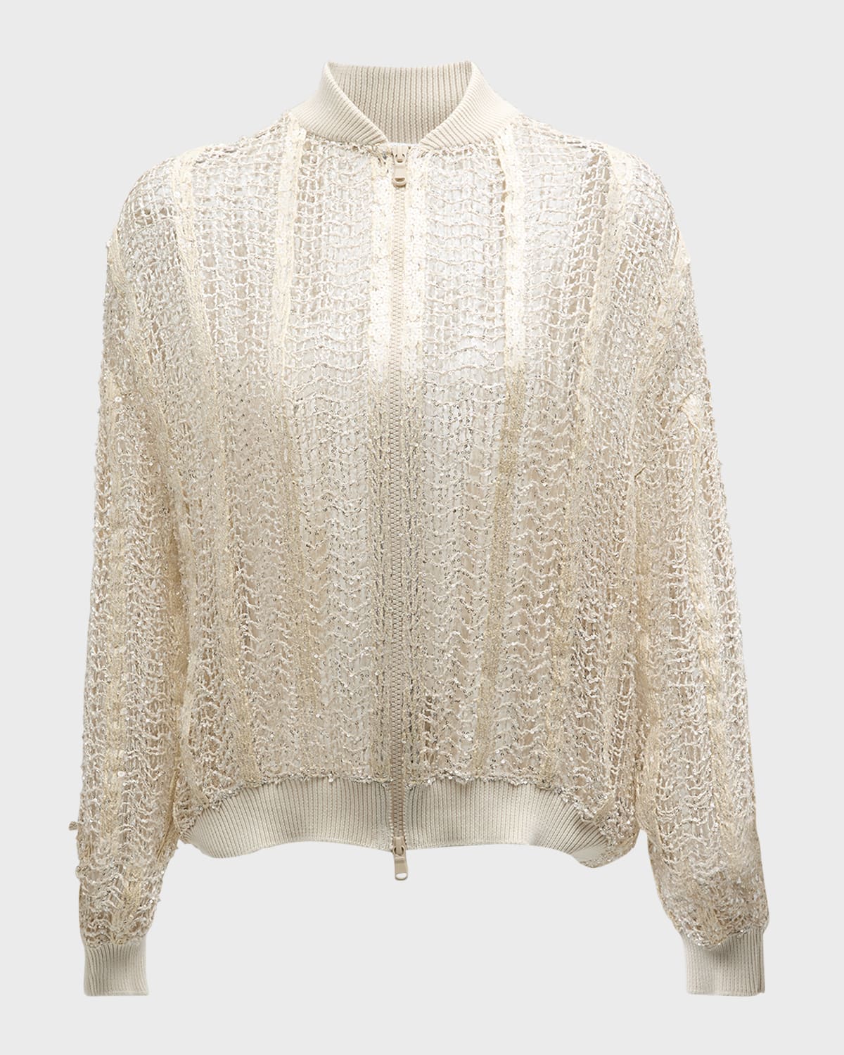 Brunello Cucinelli Paillette Raffia Net Bomber Jacket