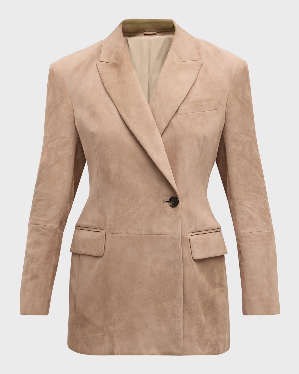 Brunello Cucinelli Suede Asymmetric Single-Breasted Jacket