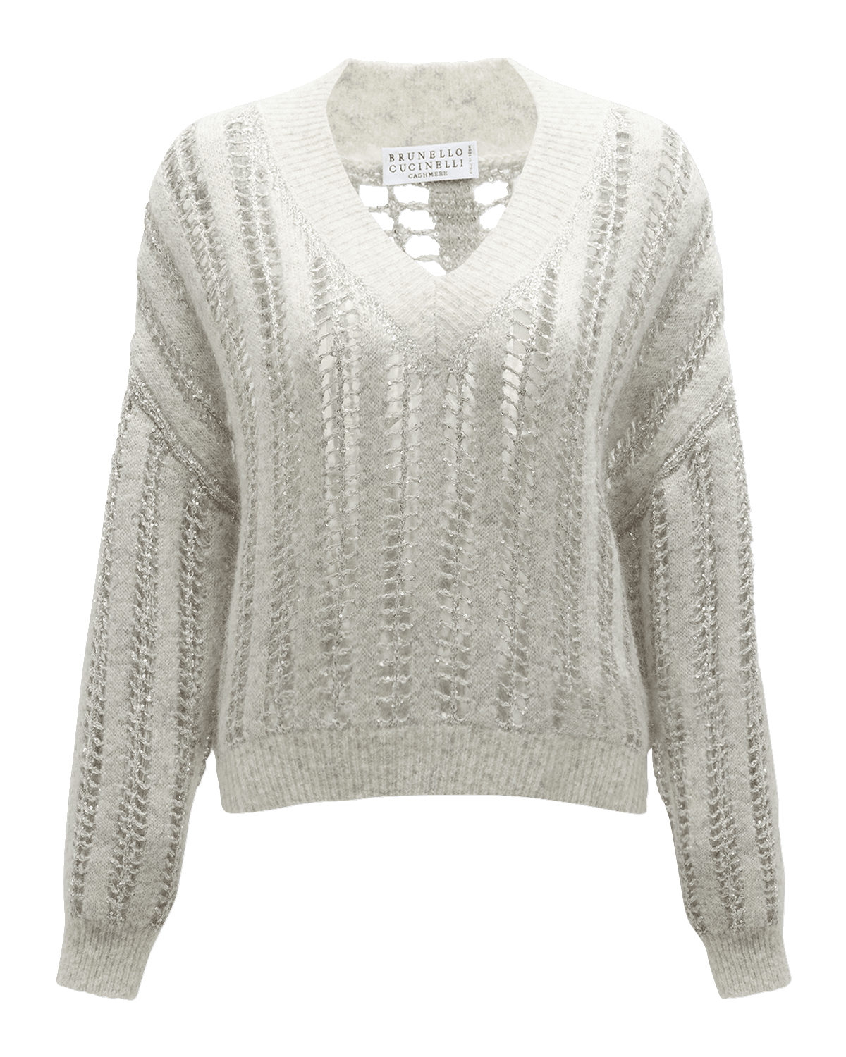 Brunello Cucinelli Mohair Wool Lattice Knit Sweater with Paillette Detail