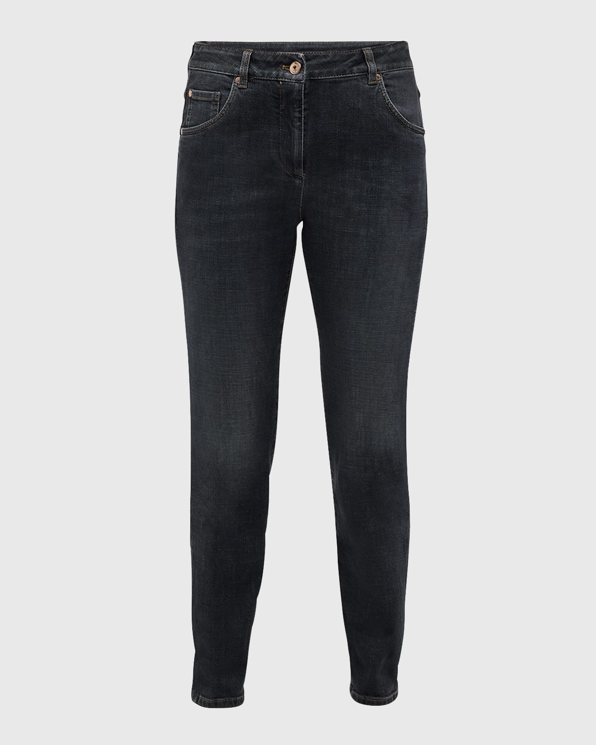 Brunello Cucinelli Monili-Patch Skinny-Leg Ankle Denim Pants