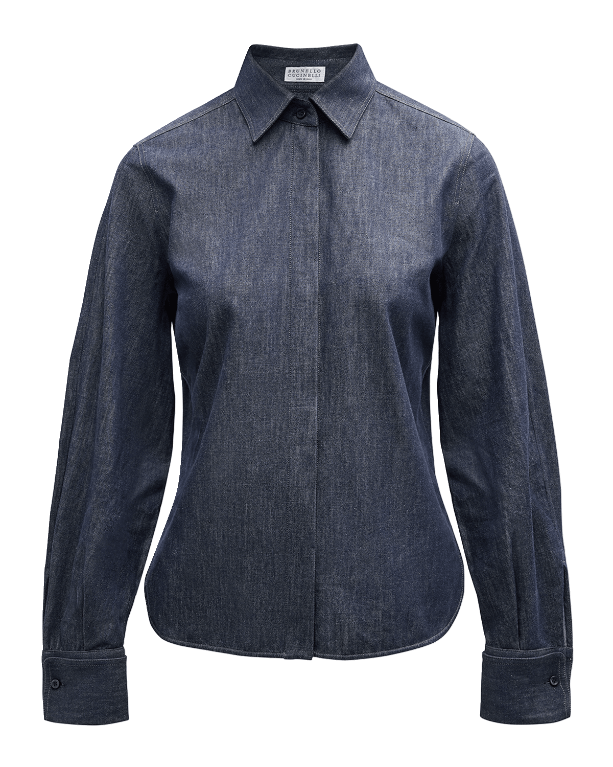 Brunello Cucinelli Double-Cuff Lightweight Denim Button-Down Blouse