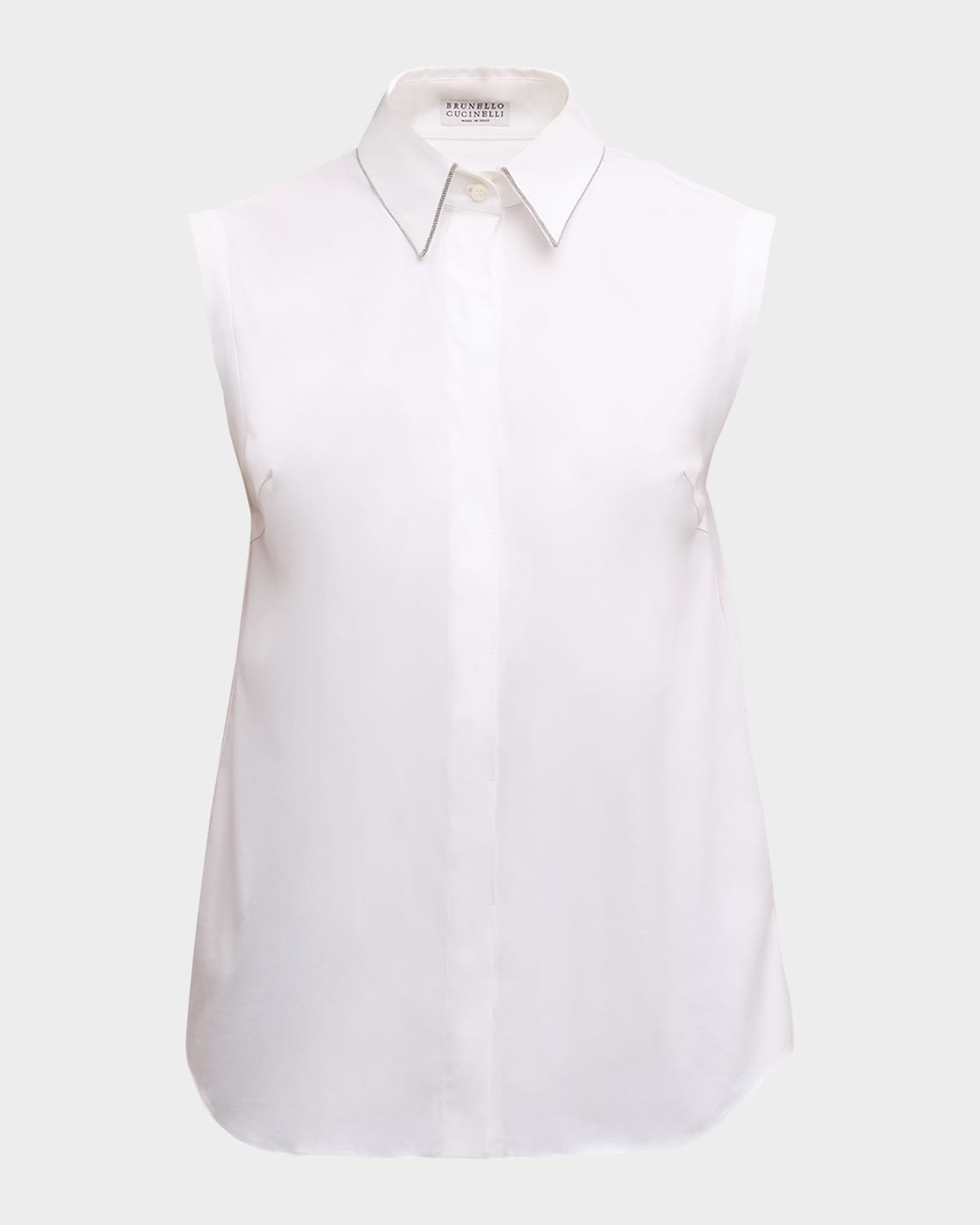Brunello Cucinelli Monili-Collar Sleeveless Cotton Poplin Stretch Top