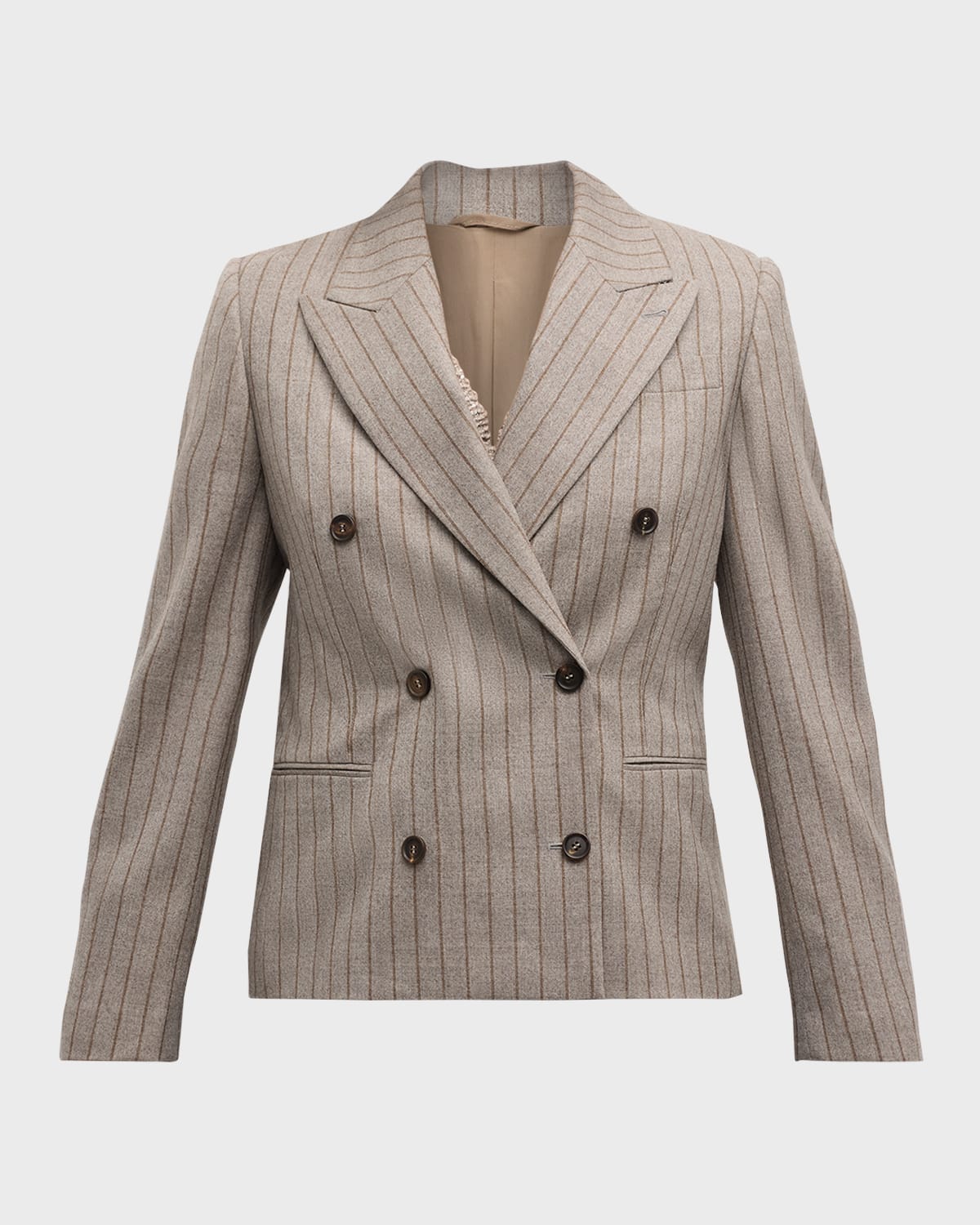 Brunello Cucinelli Pinstripe Wool Double-Breasted Jacket