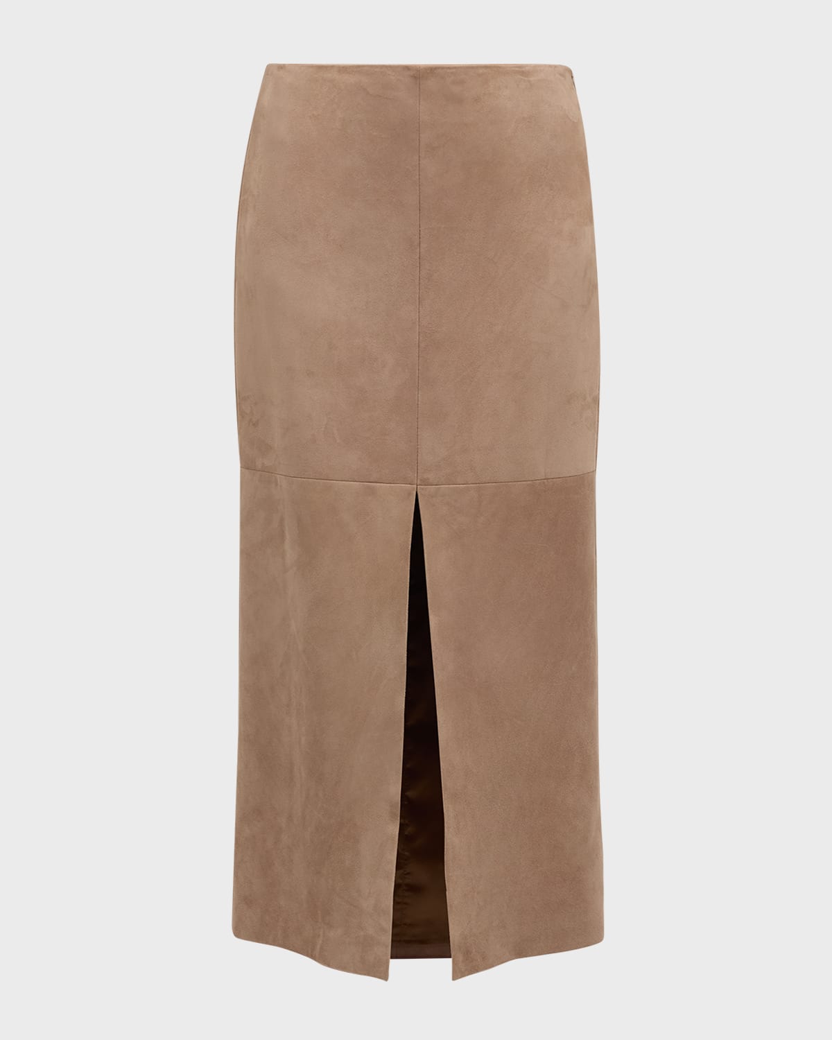 Brunello Cucinelli Front-Slit Suede Midi Skirt