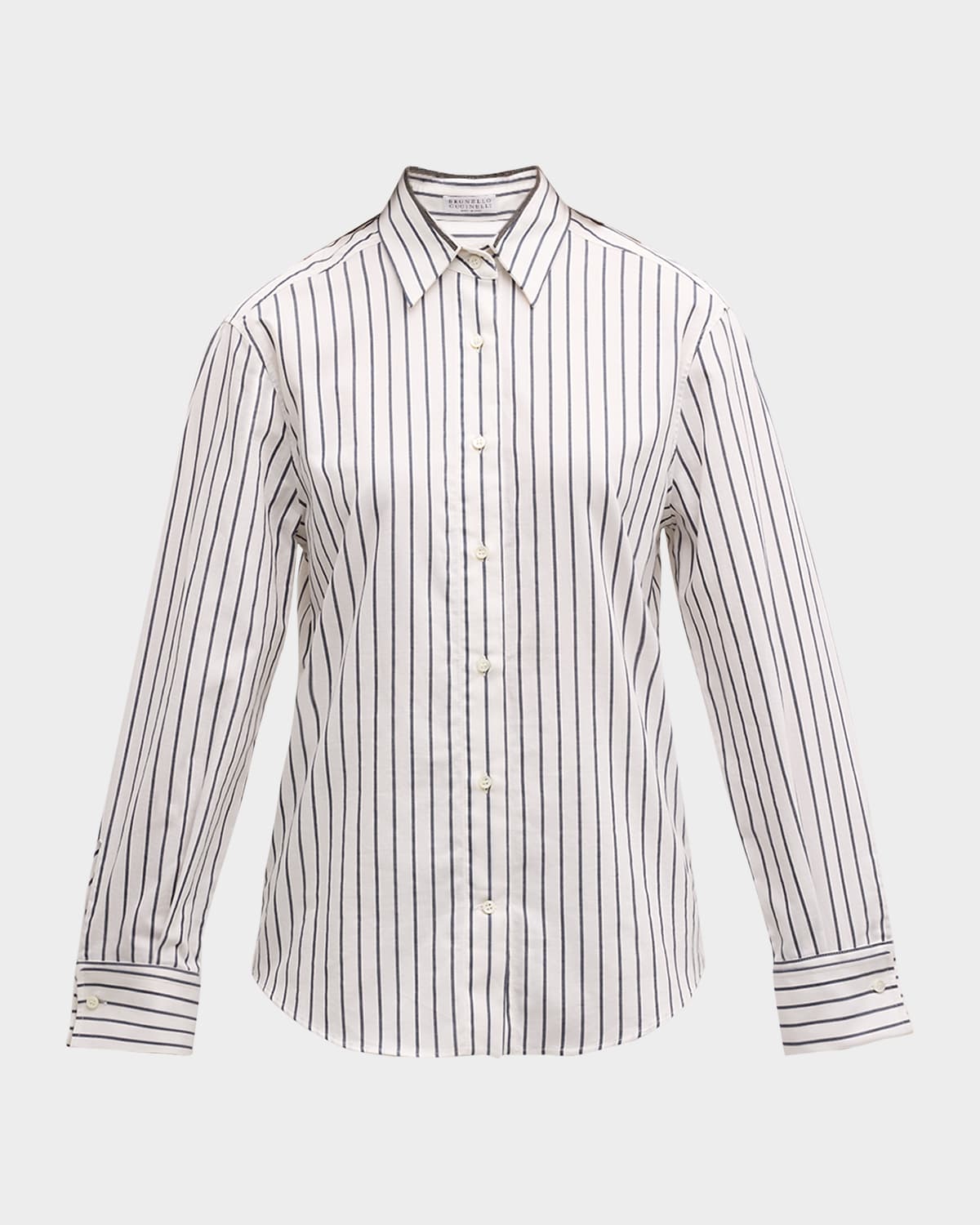 Brunello Cucinelli Monili Collar Cotton Twill Striped Blouse