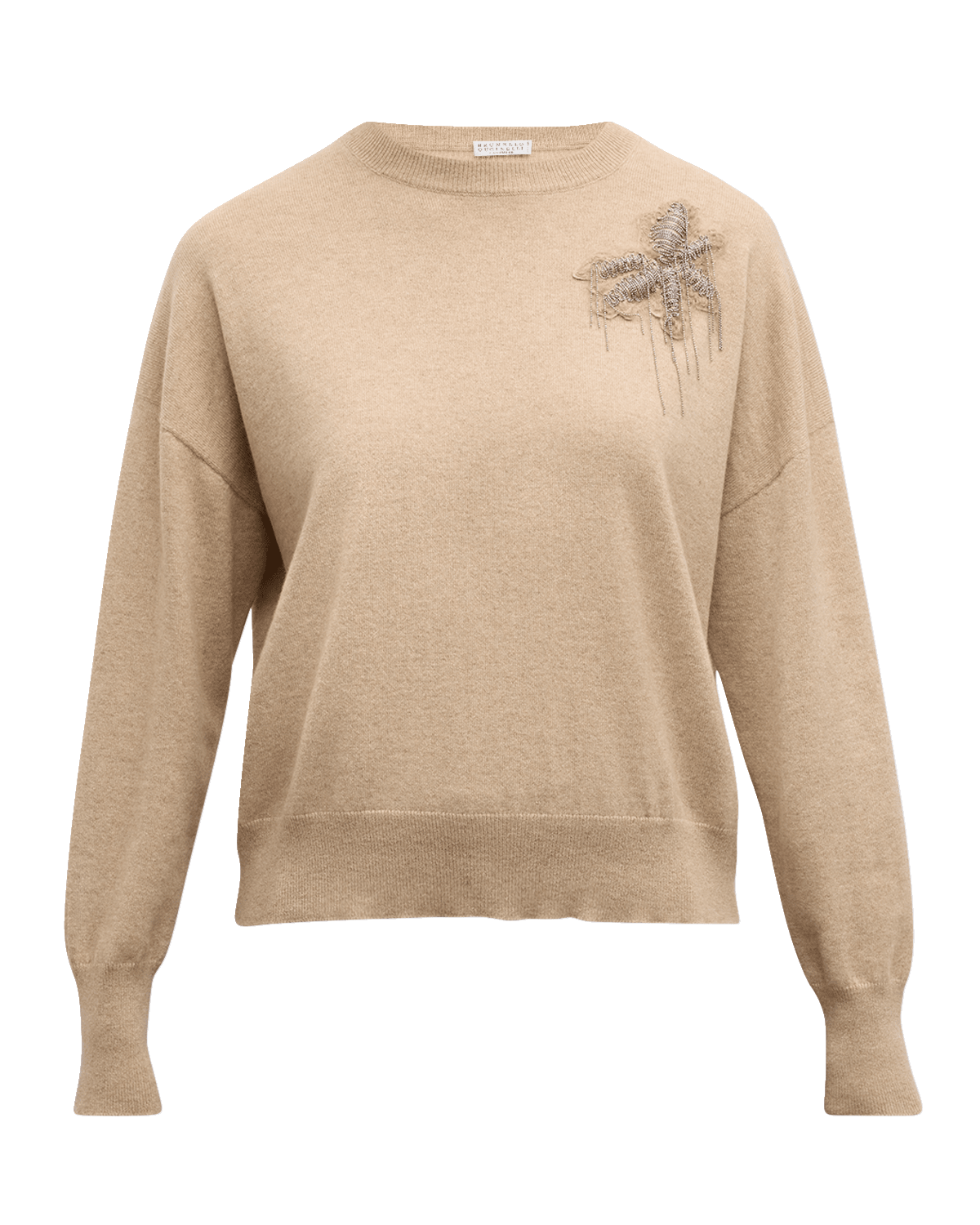 Brunello Cucinelli Cashmere Sweater with Floral Crest Detail
