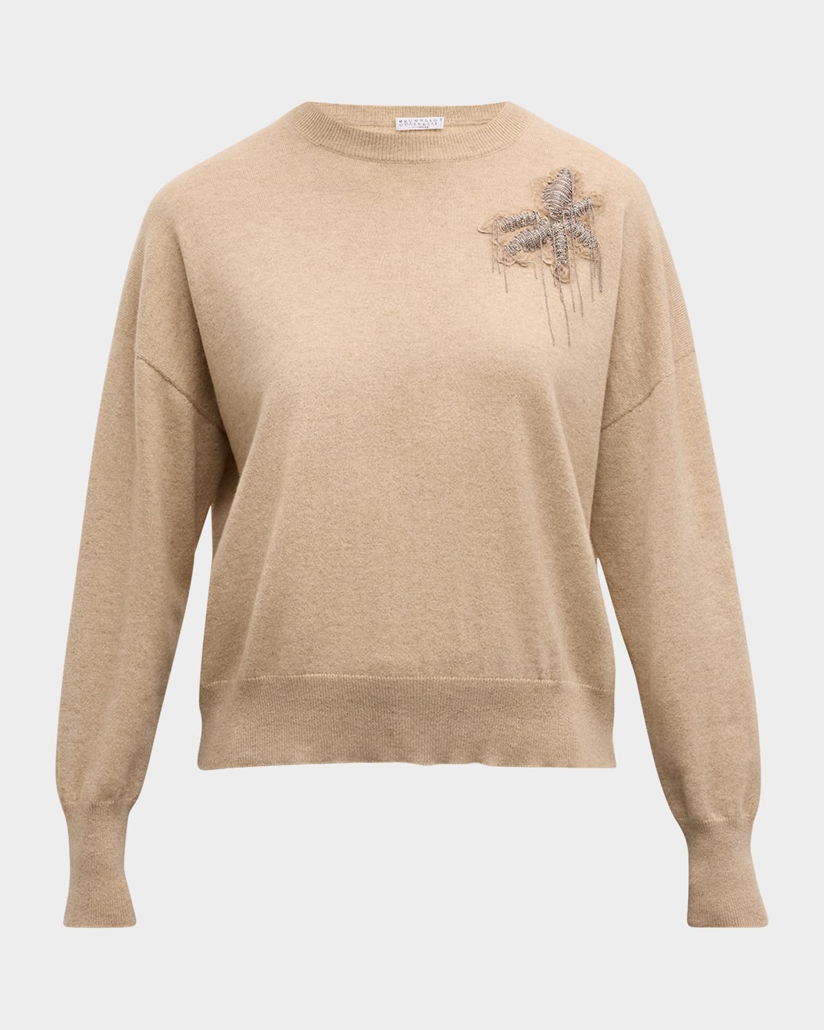 Brunello Cucinelli Cashmere Sweater with Floral Crest Detail