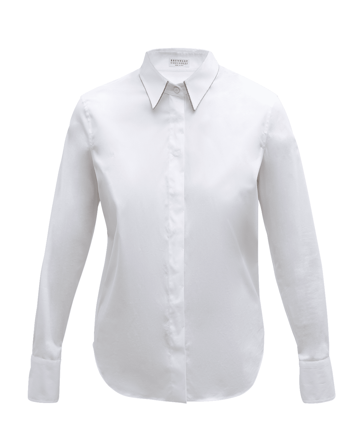 Brunello Cucinelli Cotton Poplin Button-Front Top with Monili Trim