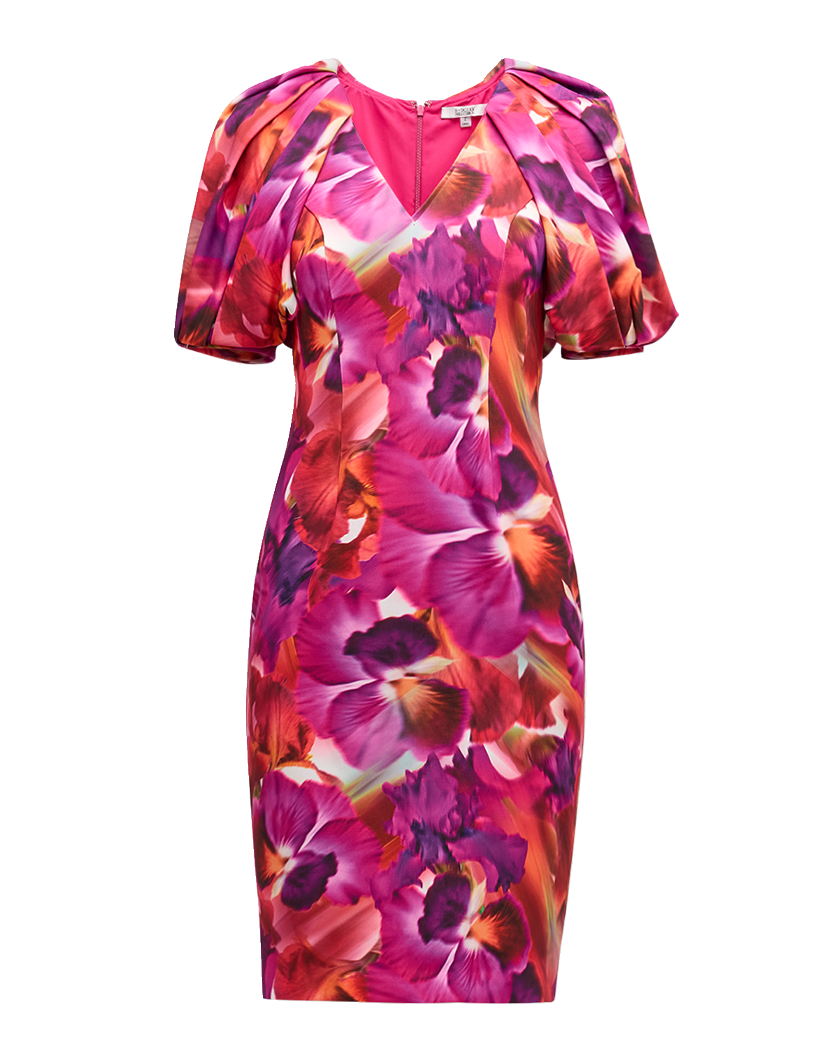 Badgley Mischka Collection Floral-Print Blouson-Sleeve Bodycon Midi Dress