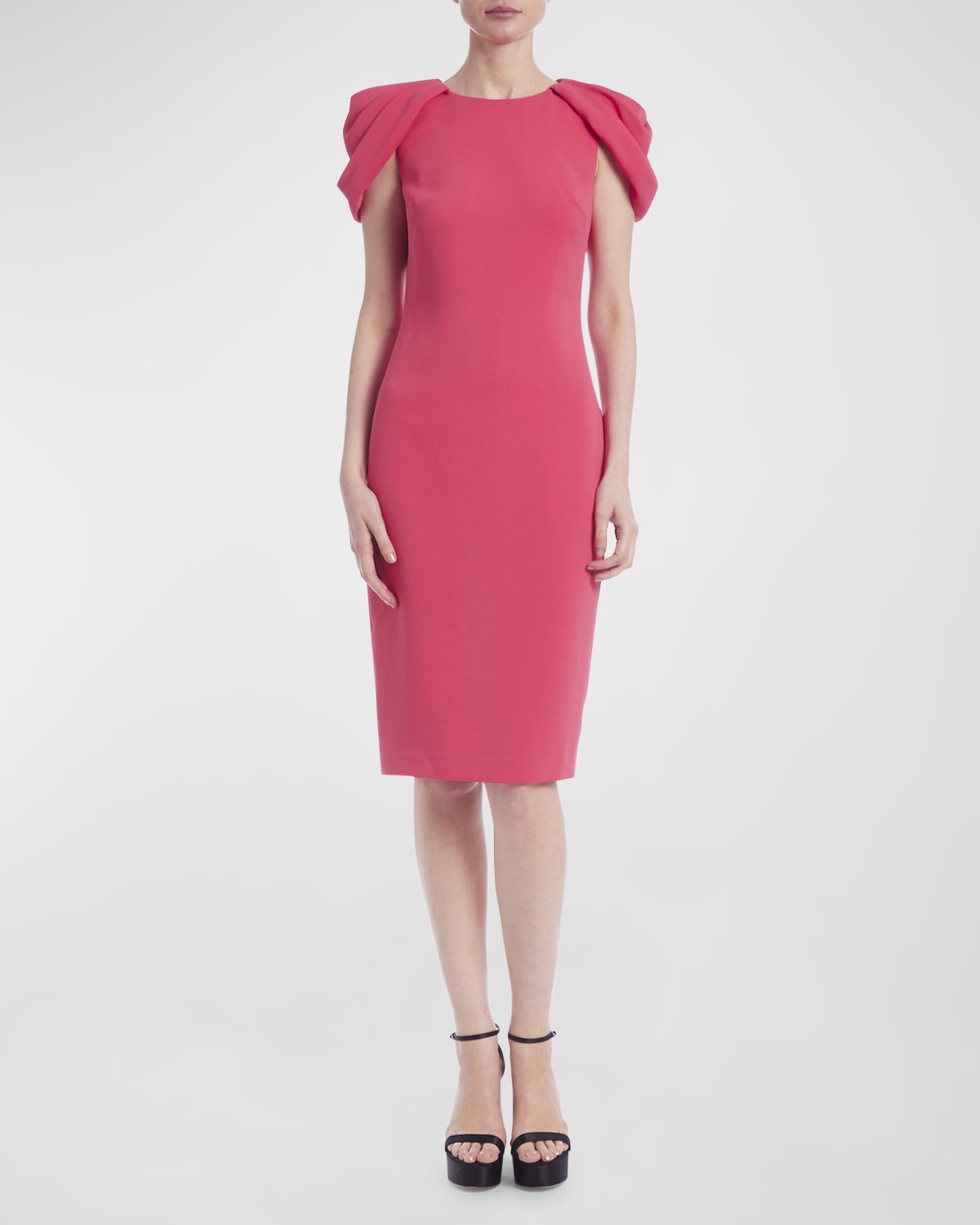 Badgley Mischka Collection Pleated Cap-Sleeve Bodycon Midi Dress