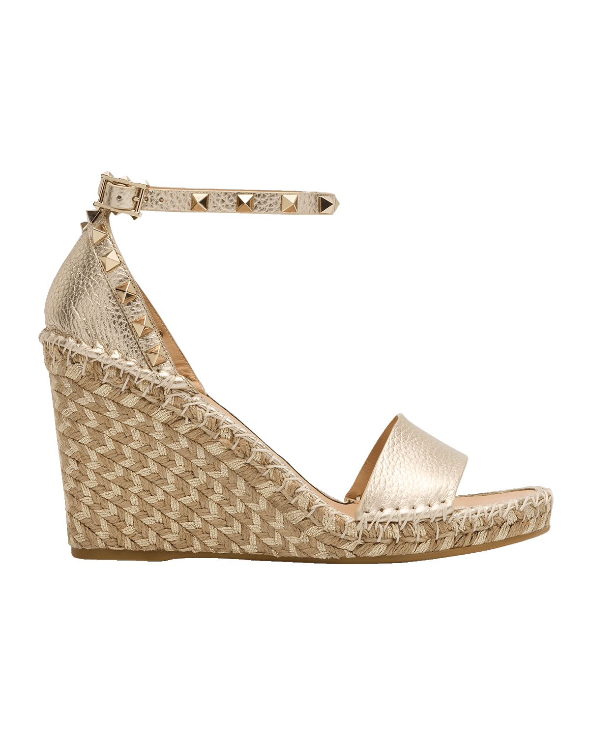 Valentino Garavani Rockstud Metallic Wedge Espadrille Sandals