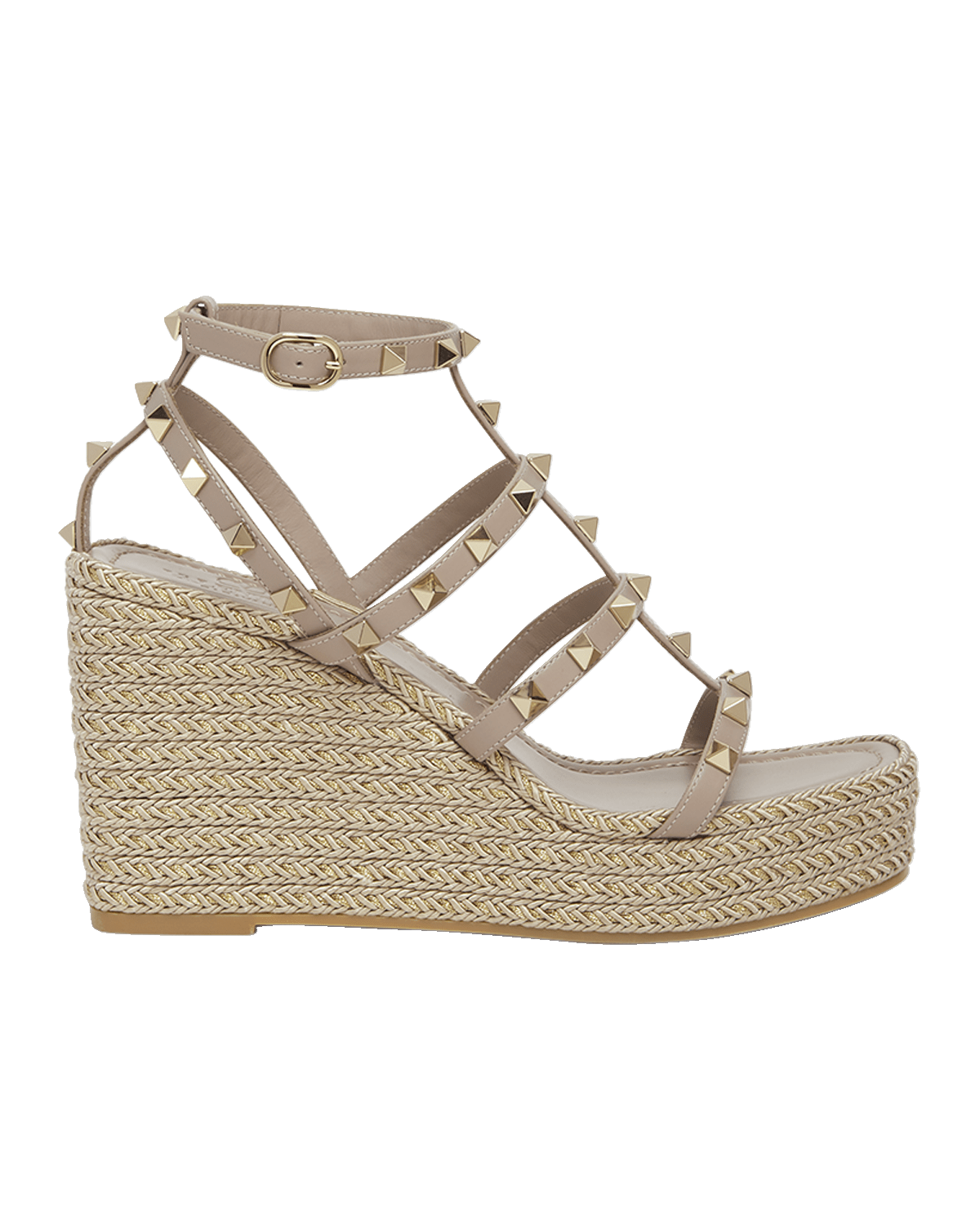 Valentino Garavani Rockstud Leather Caged Wedge Espadrilles