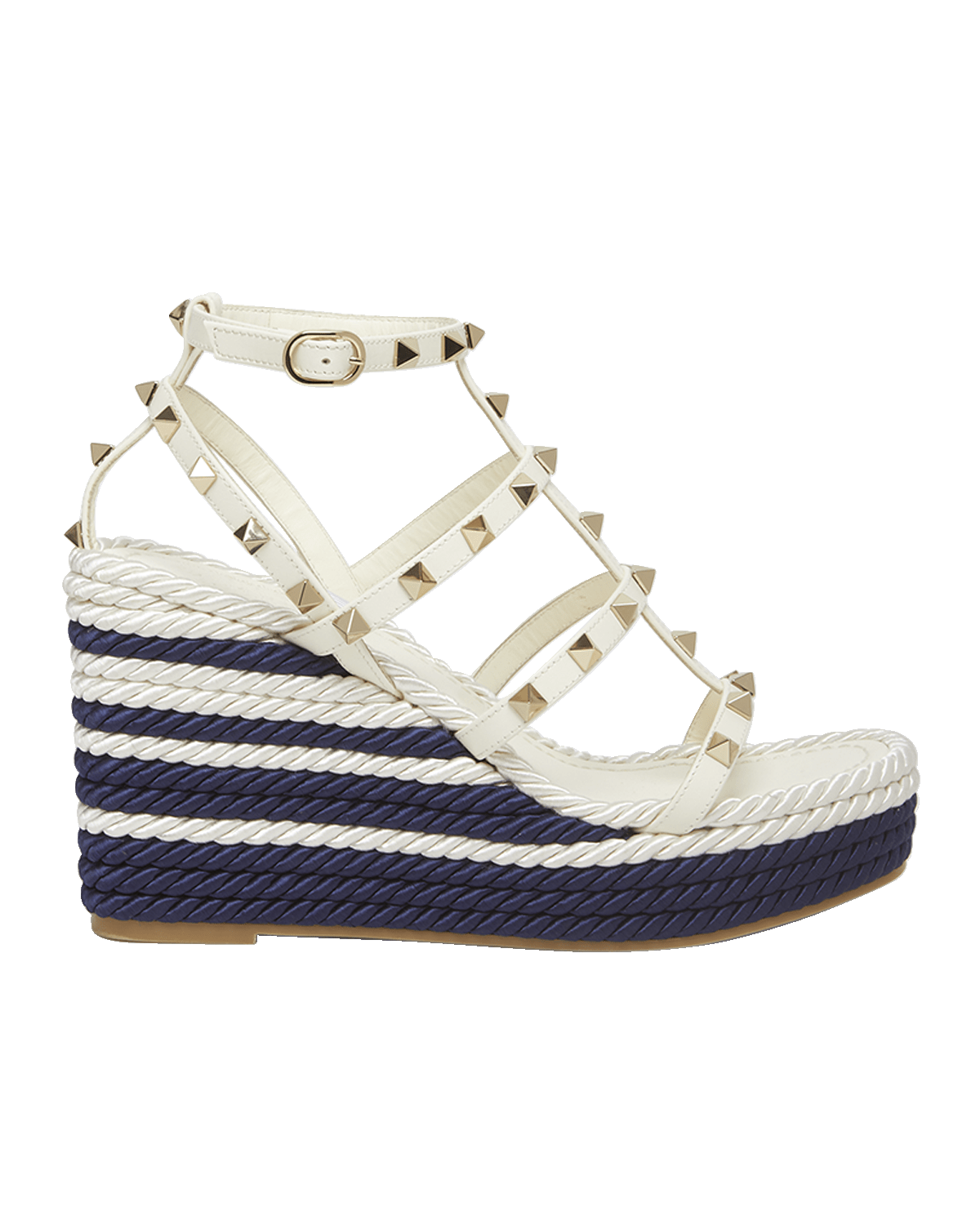 Valentino Garavani Rockstud Leather Caged Wedge Espadrilles