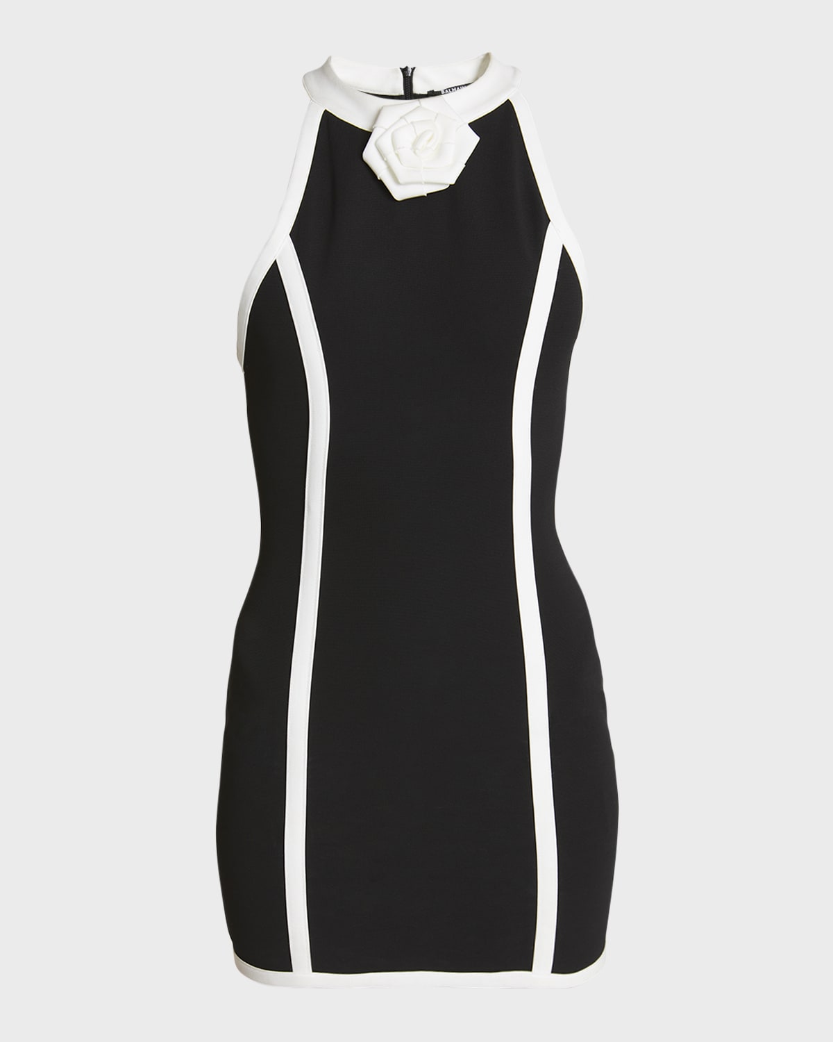 Balmain Rose-Applique Halter Mini Dress