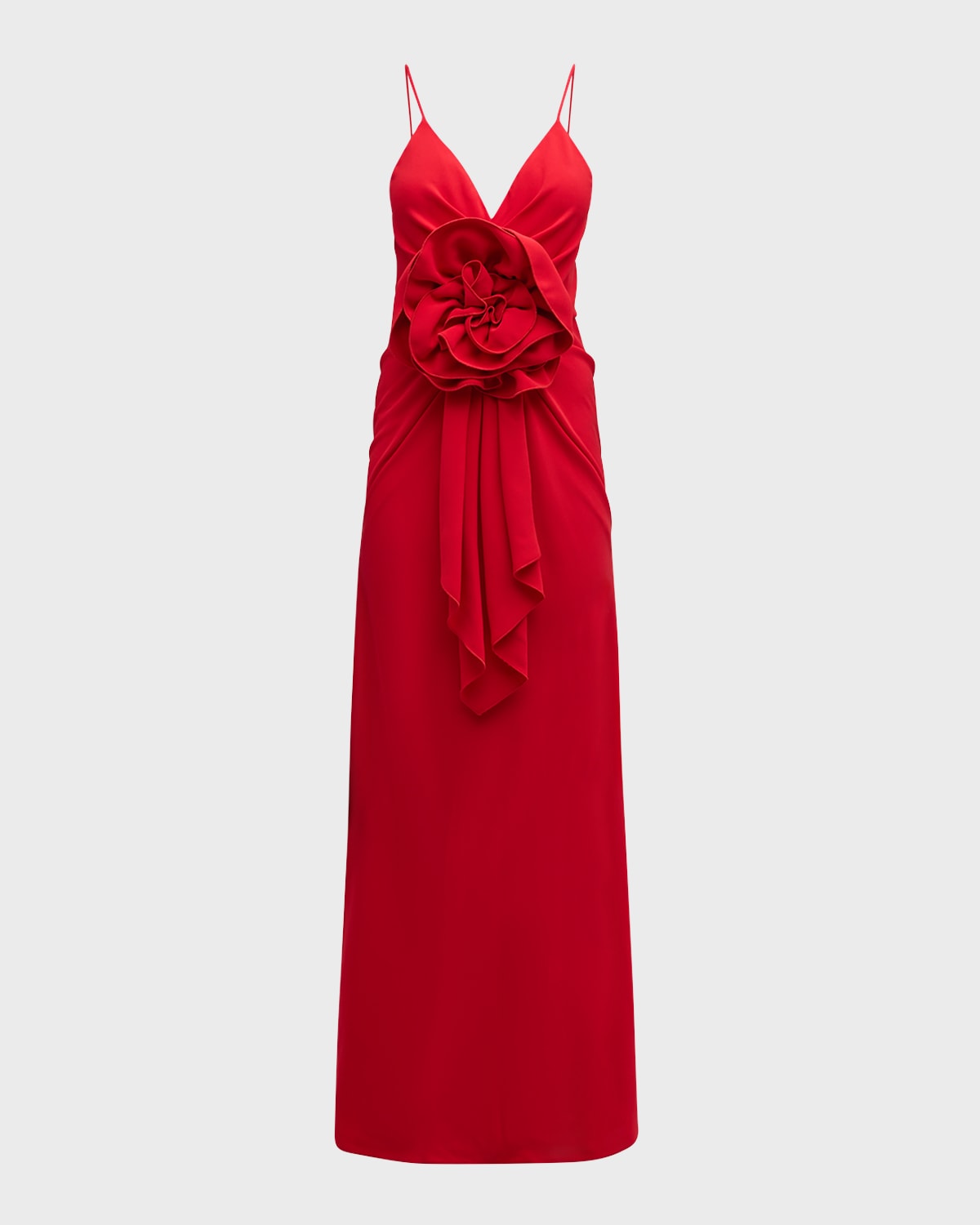 Balmain Rose Plunging Sleeveless Draped Maxi Dress