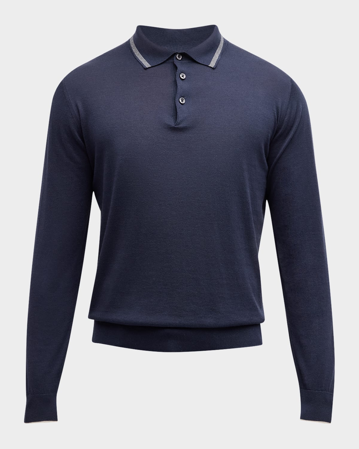 Fioroni Men's Cotton-Cashmere Long-Sleeve Polo Shirt