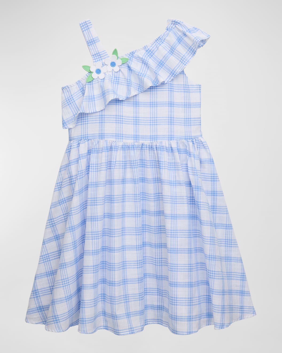 Florence Eiseman Girl's Plaid One-Shoulder Flower Dress, Size 2-8