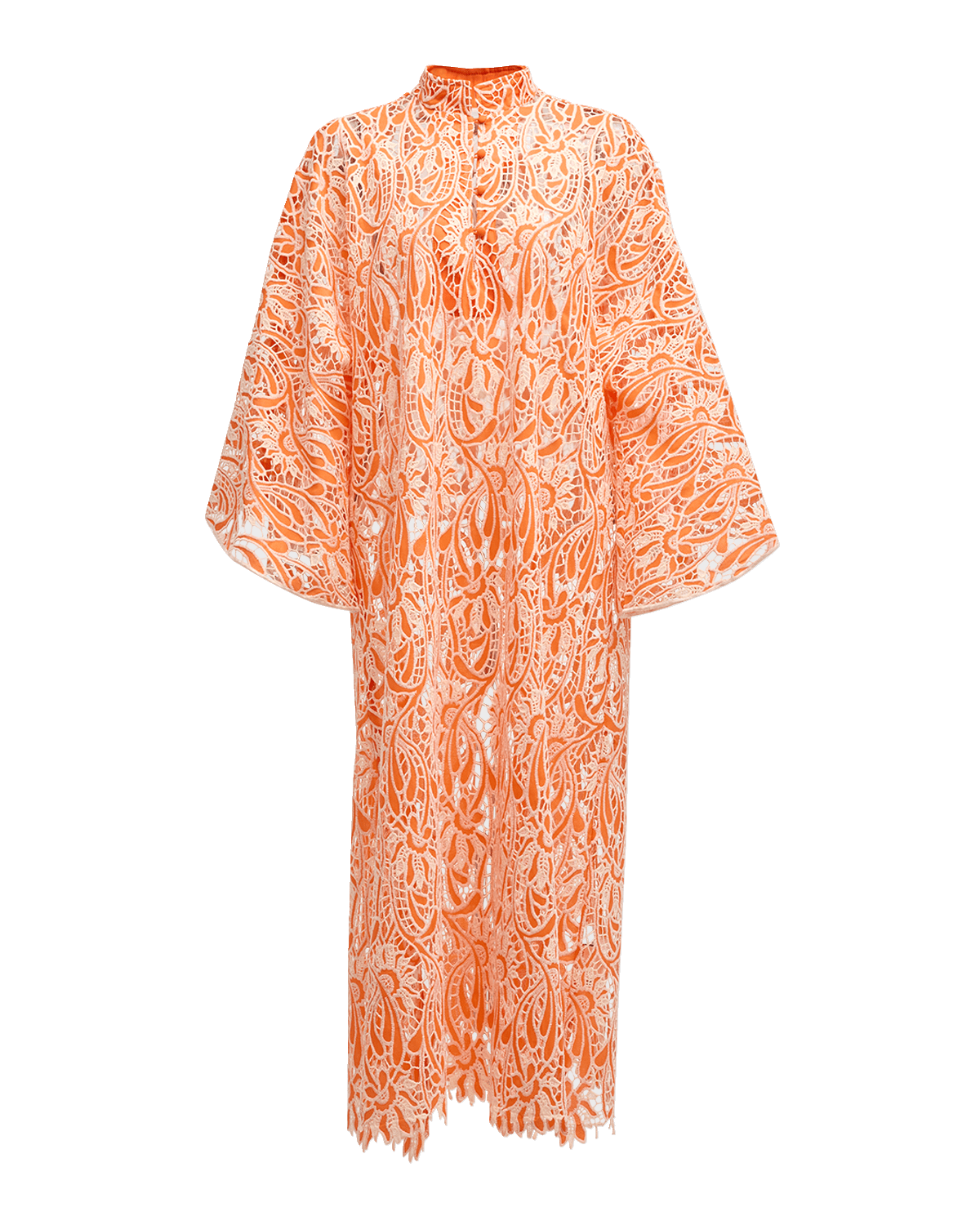 La Vie Style House Flare-Sleeve Floral Lace Midi Caftan