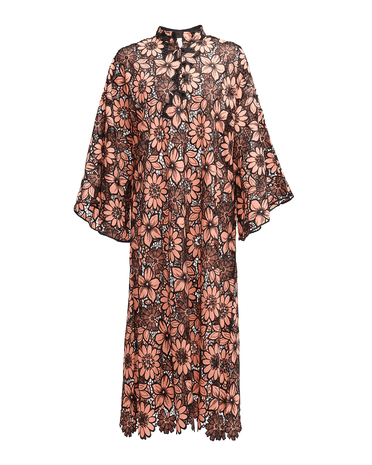 La Vie Style House 3/4-Sleeve Floral Lace Midi Caftan