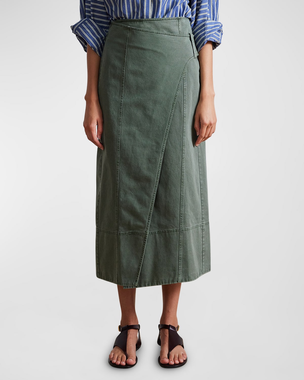 Apiece Apart Lahiri Straight Cotton Twill Midi Skirt