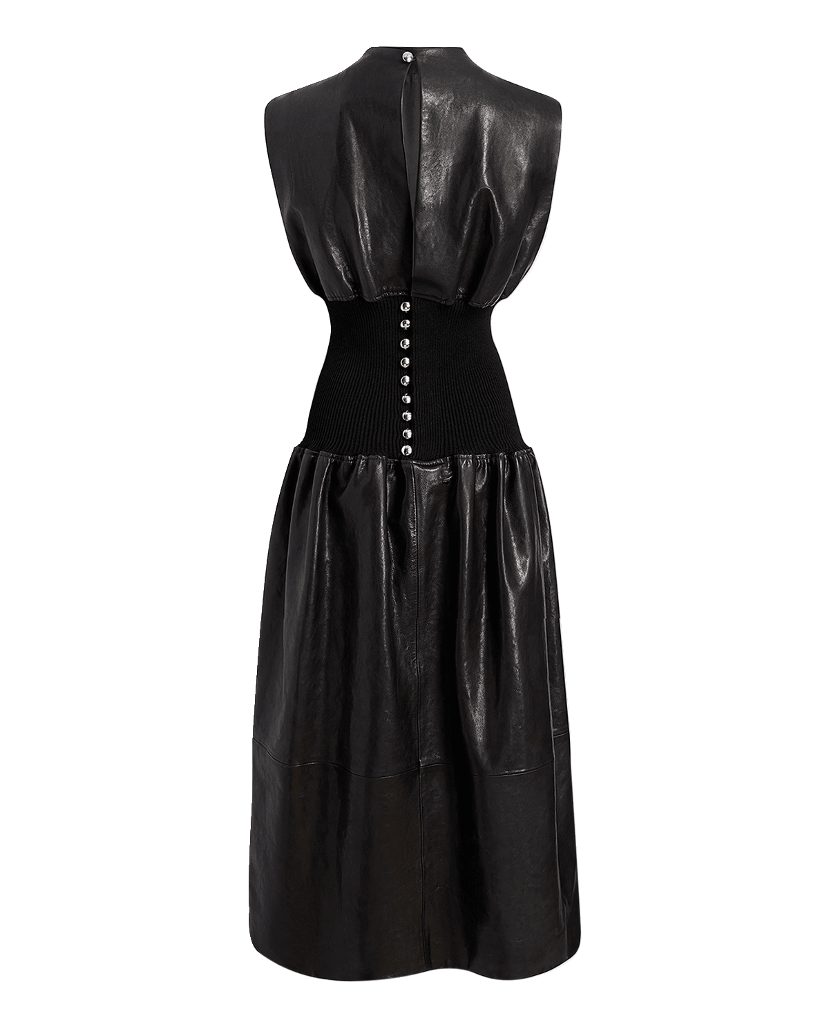 Khaite Uni Ribbed Waist Leather Dress