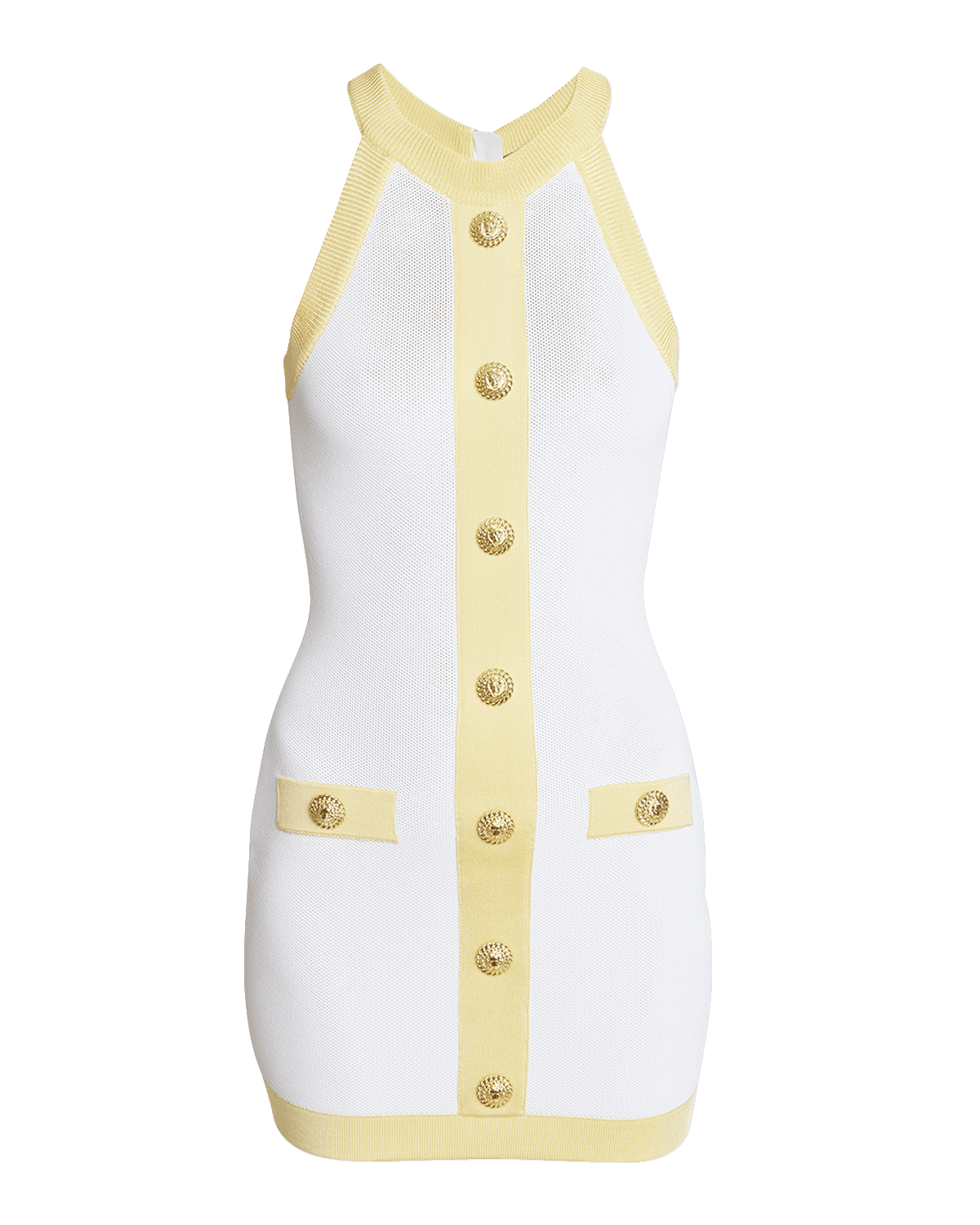 Balmain Halter Button-Front Pointelle Knit Mini Dress