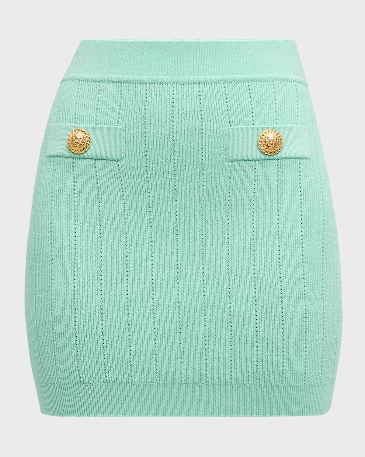 Balmain 2-Button Pocket Pointelle Rib Knit Mini Skirt